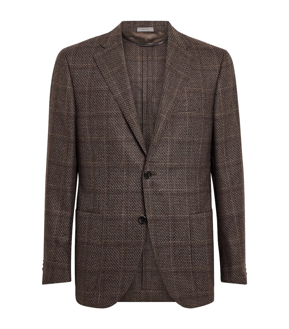 Corneliani Mens Virgin Wool Mouliné Check Blazer Dark Brown Image 1