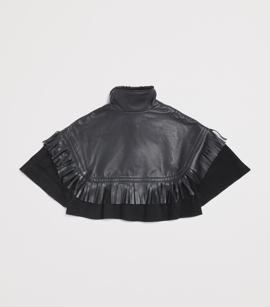 Suede-Leather Fringed Cape (6-12 Years) BLACK Image 2