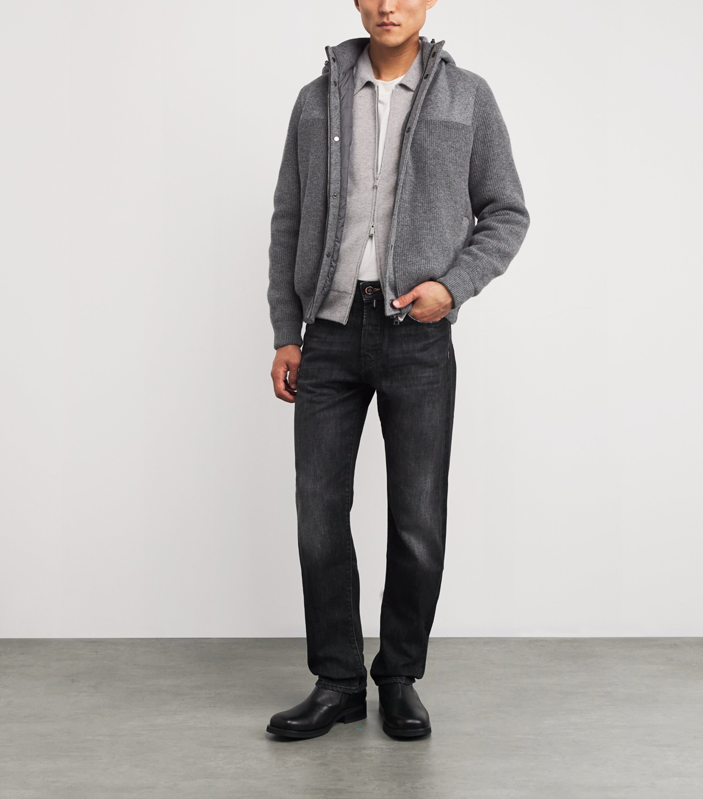Fioroni Cashmere Mens Virgin Wool-Cashmere Down Jacket Grigio Image 2