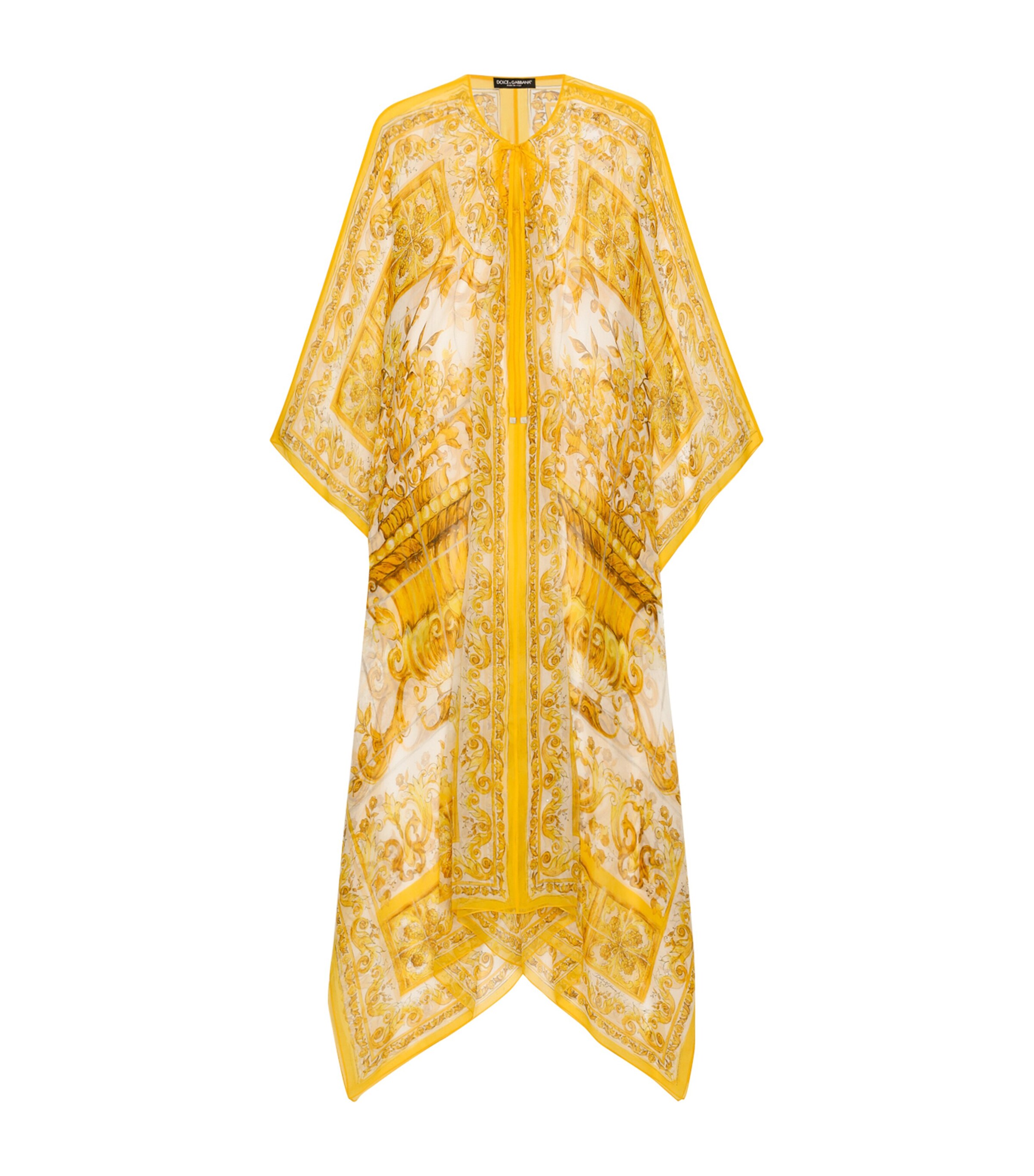 Dolce & Gabbana Long Silk Chiffon Dress With Majolica Print