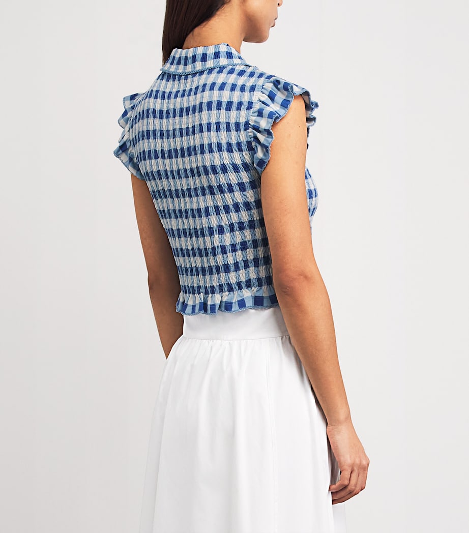 Sandro Paris Womens Gingham Smocked Top Blu / White Image 5