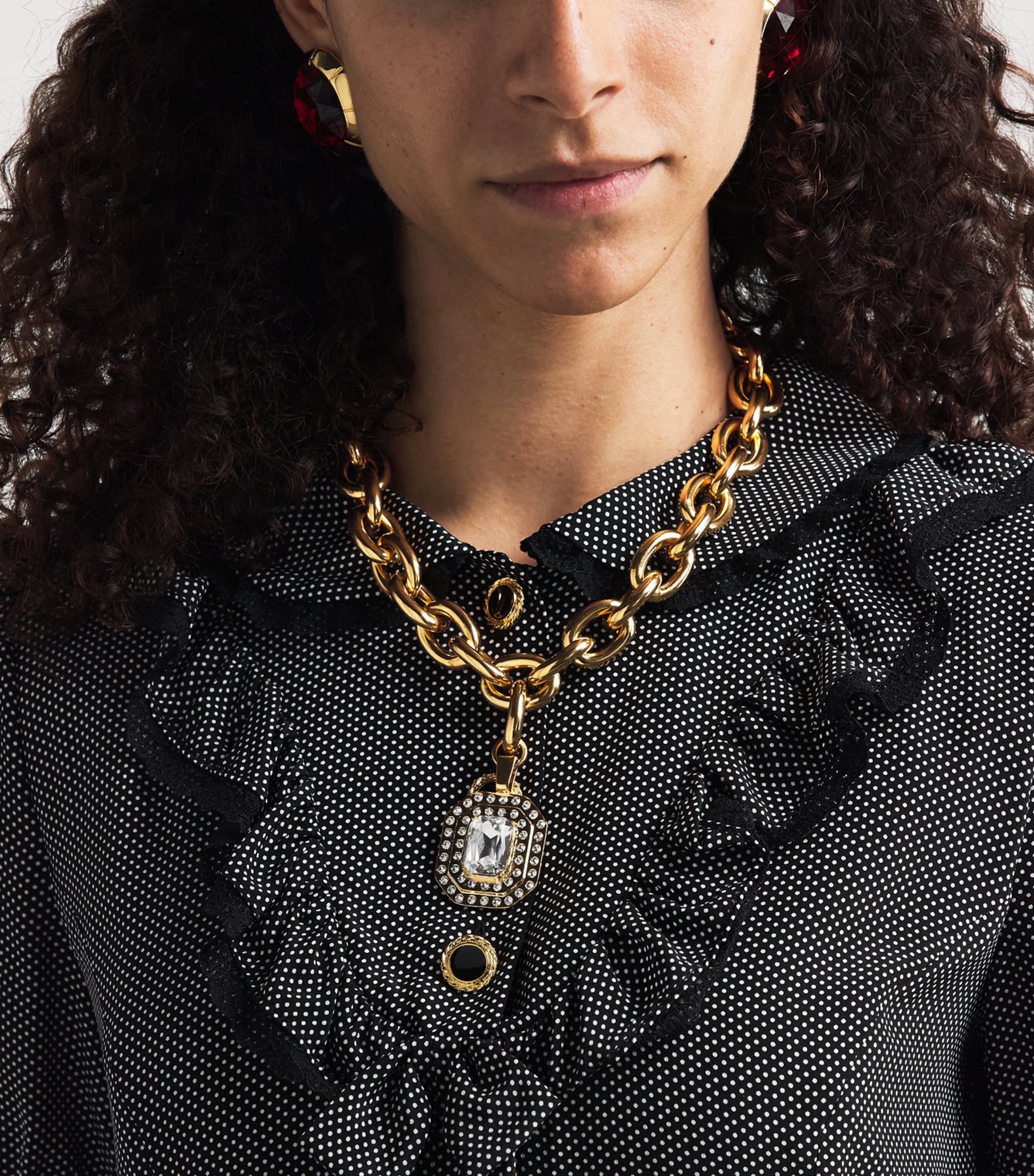 Alessandra Rich Crystal-Embellished Pendant Necklace Cry Gold Image 2
