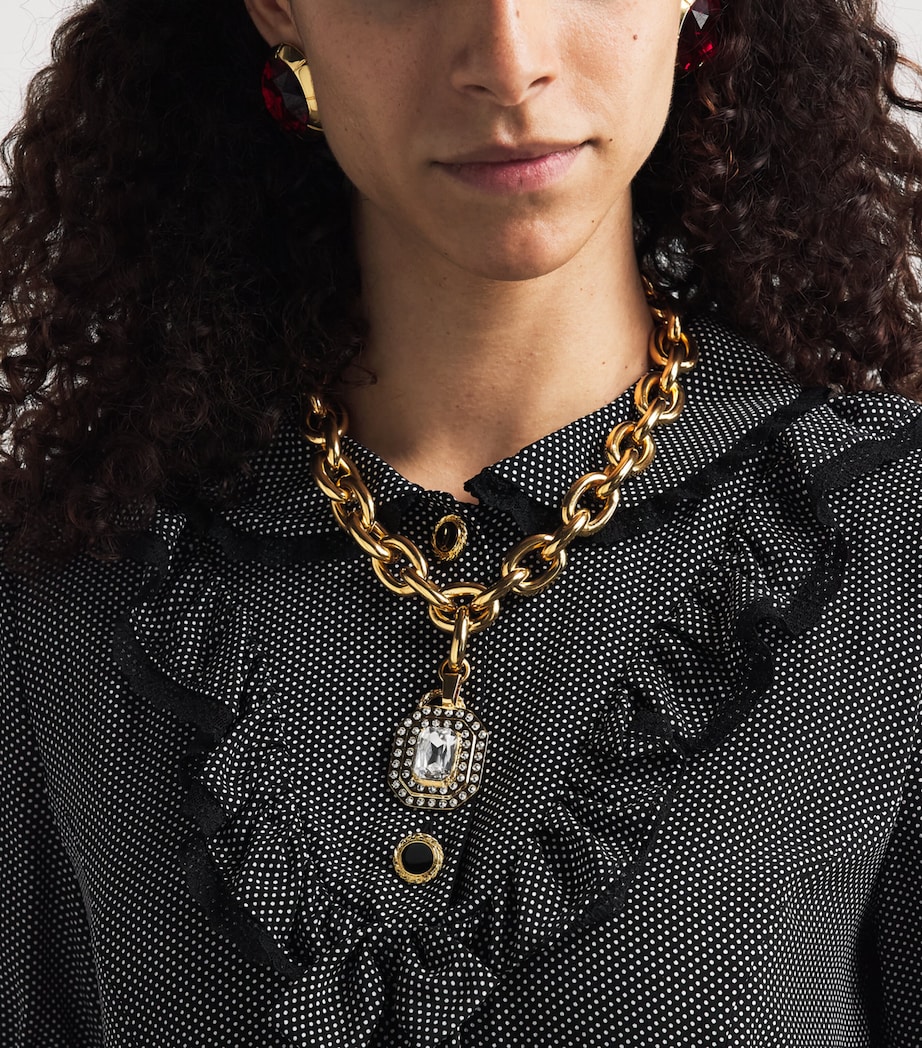 Alessandra Rich Crystal-Embellished Pendant Necklace Cry Gold Image 2