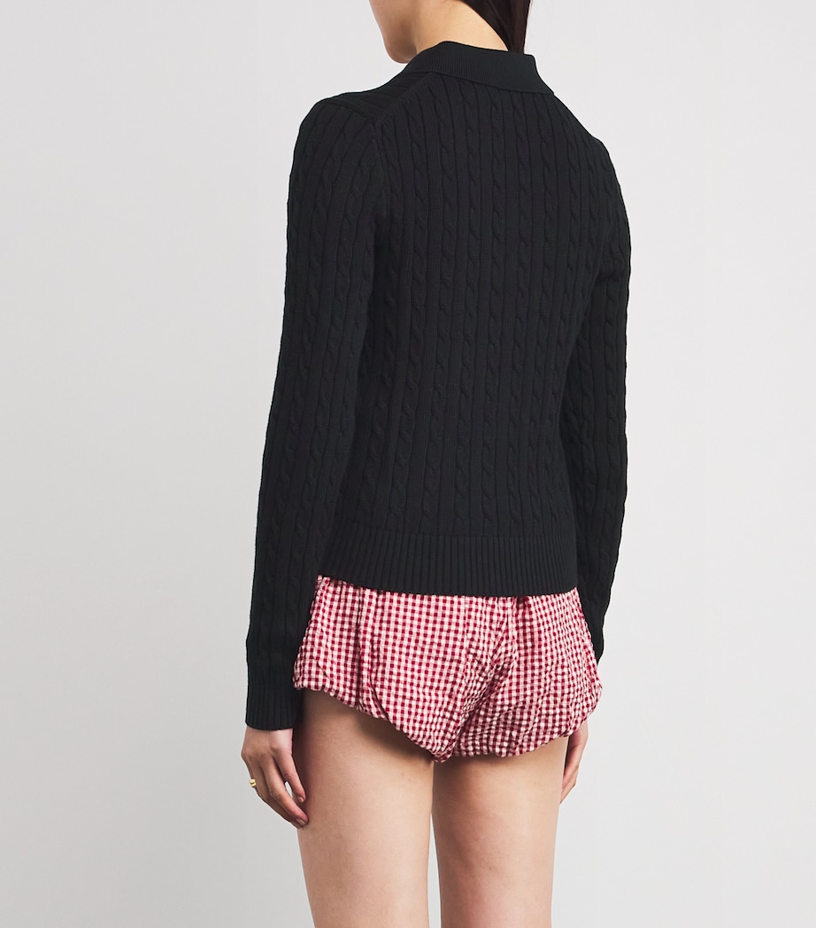 Cotton Polo Pony Cable-Knit Cardigan POLO BLACK Image 4