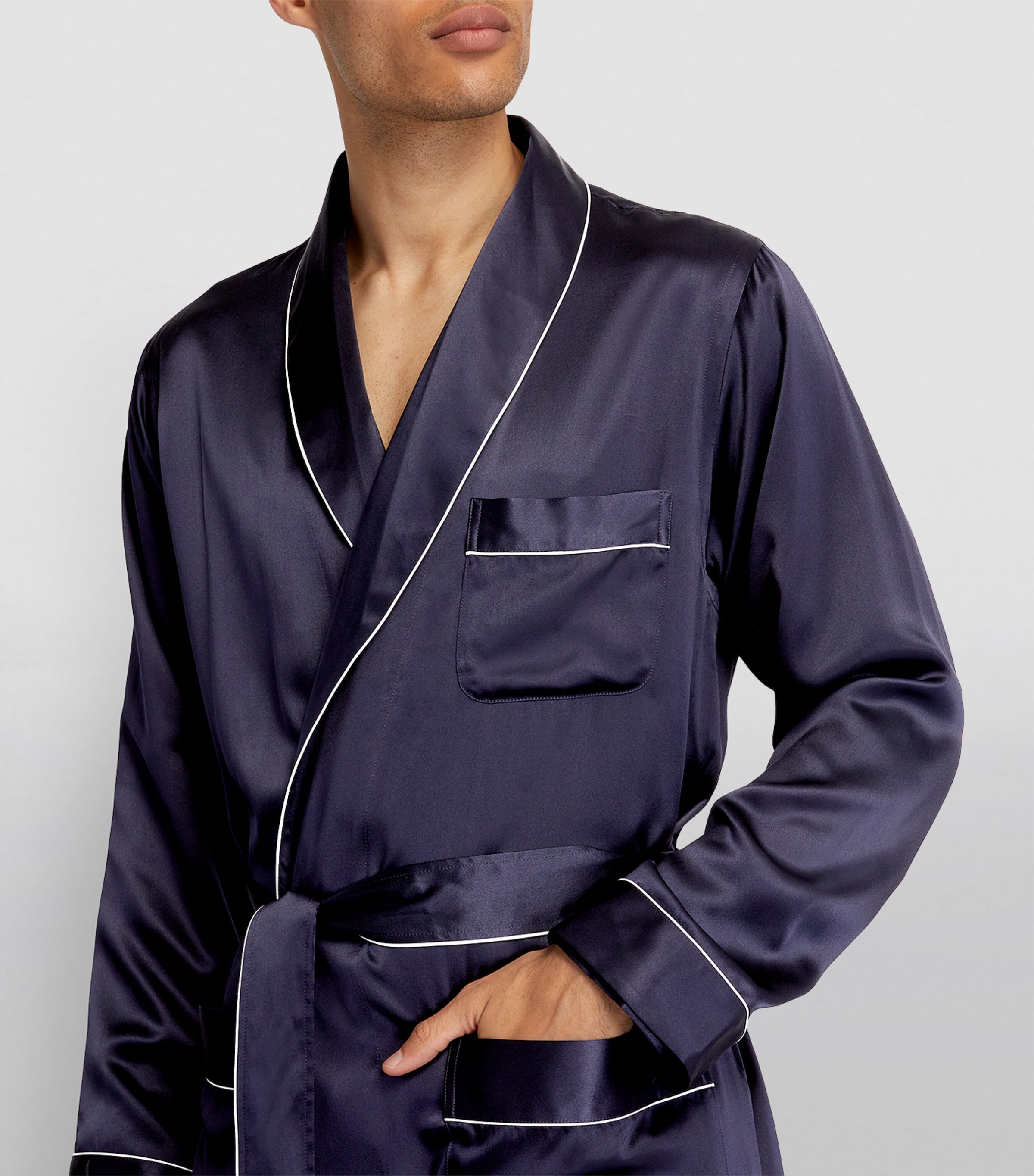 Silk Dressing Gown 447 NAVY Image 6