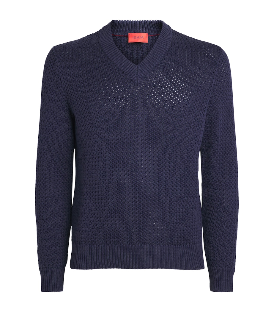 Isaia Mens Silk-Cotton V-Neck Sweater Image 1