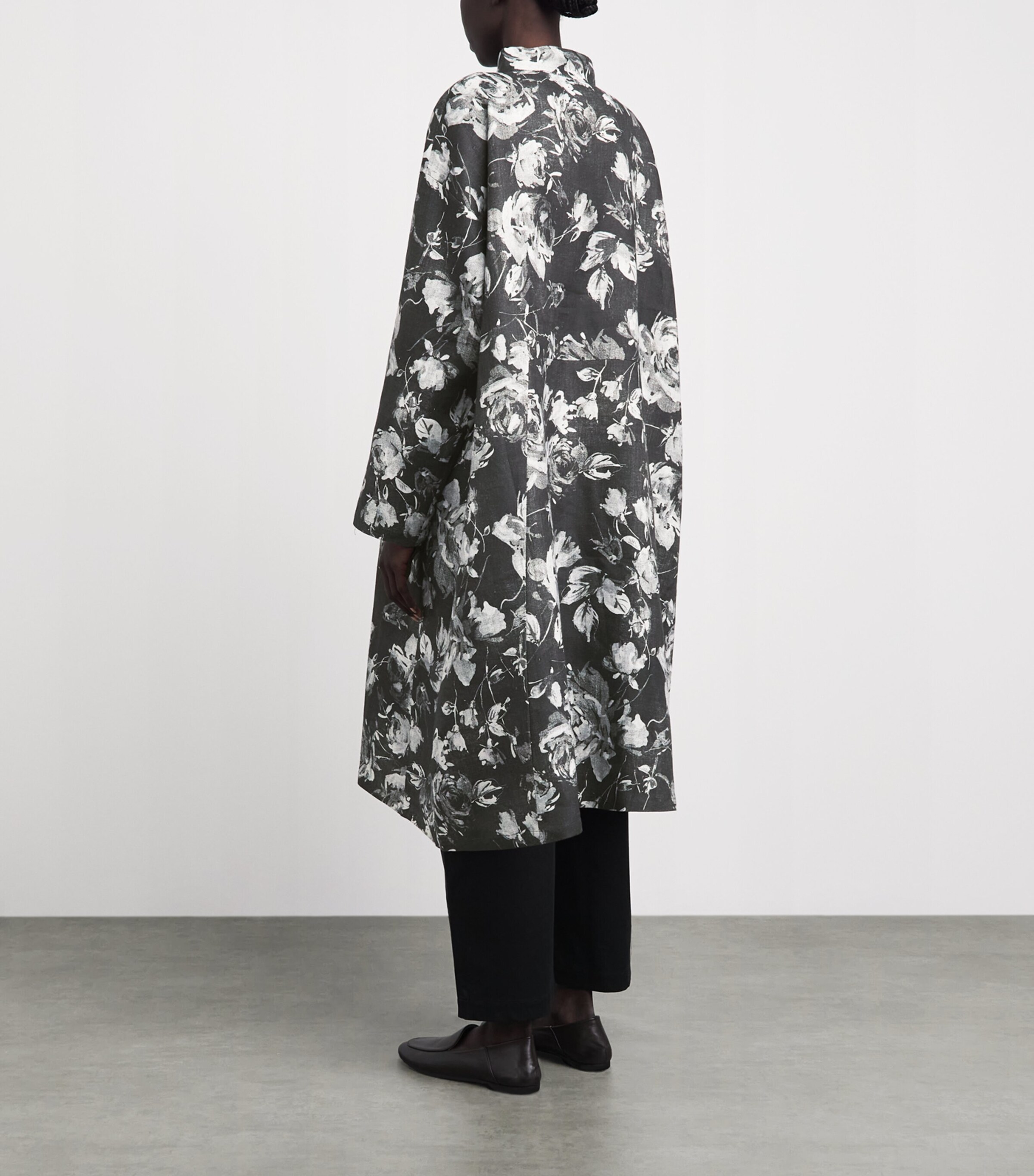 Eskandar Womens Linen A-Line Panelled Jacket Mnochrom Image 5