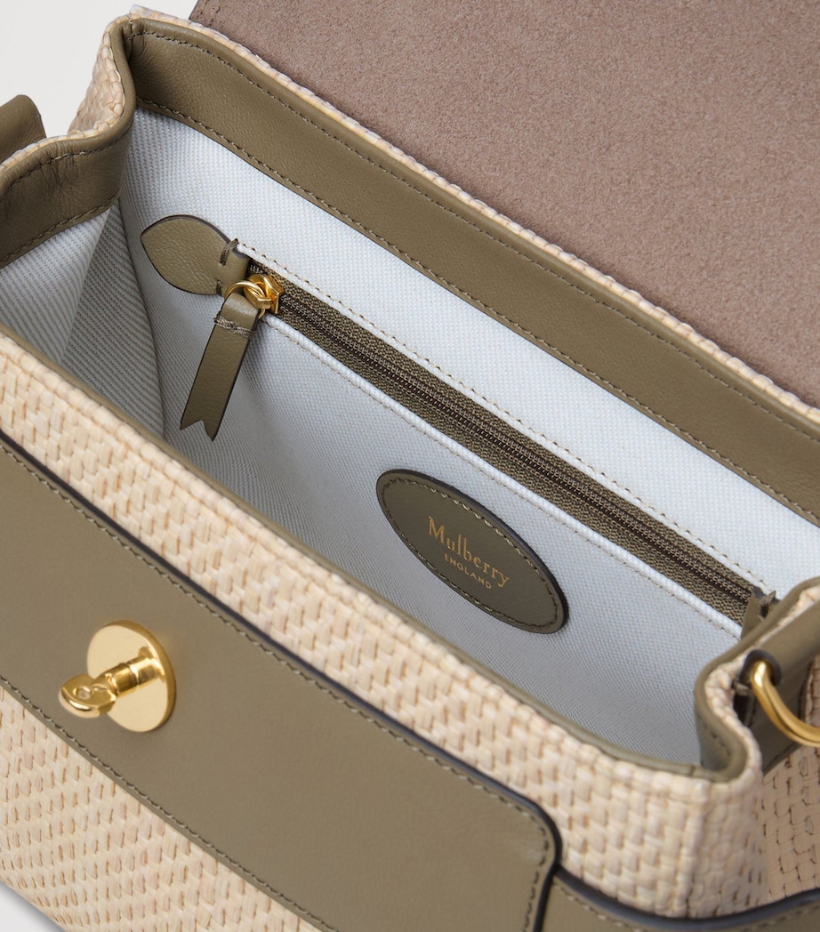 Mulberry Mini Raffia and Leather Alexa Satchel Linen Green Natural Image 5