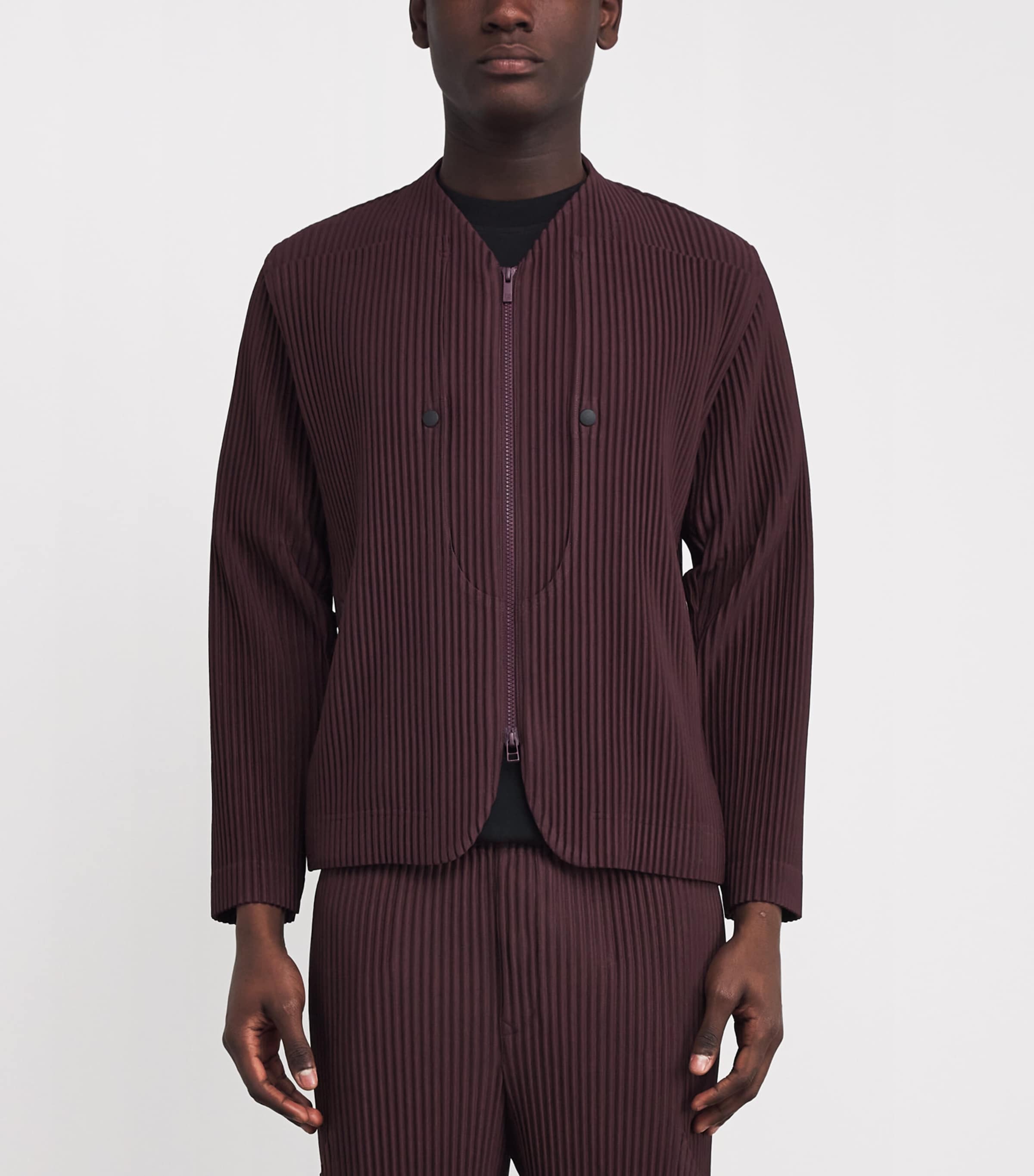 Homme Plissé Issey Miyake Purple Pleated Quarry Bomber Jacket