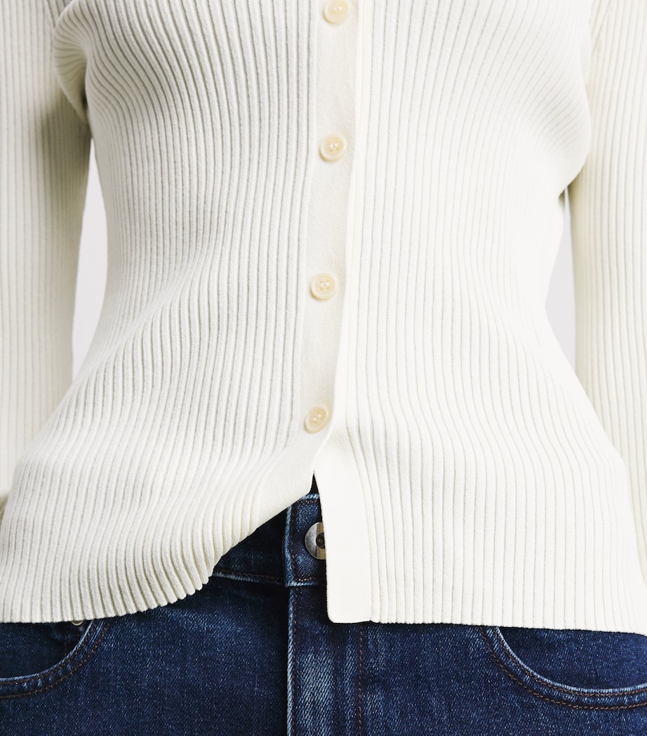 Theory Womens Ribbed Polo Cardigan Warm Ivory Image 3