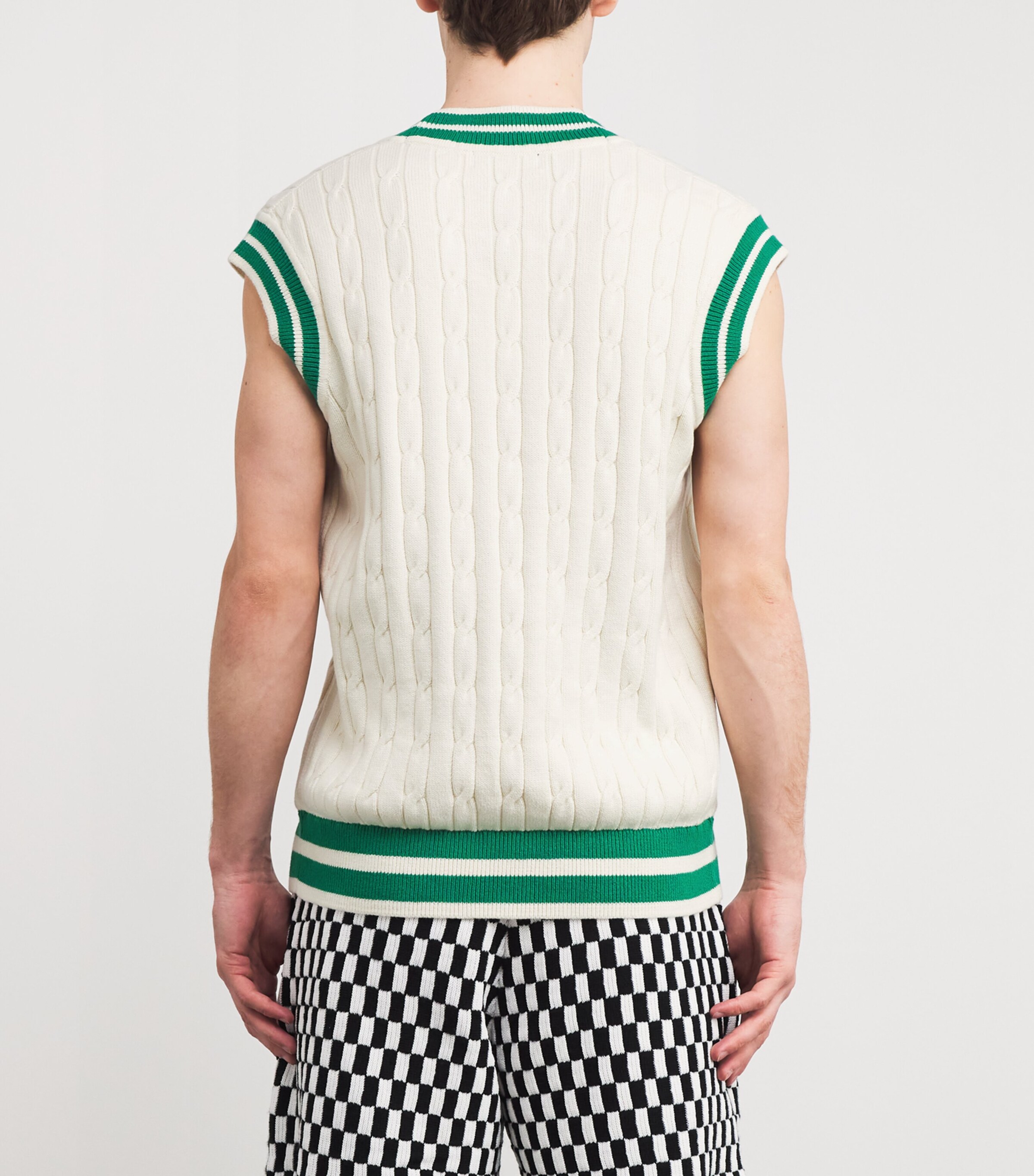 Cotton-Blend Cable-Knit Sweater Vest 560-ECRU Image 4