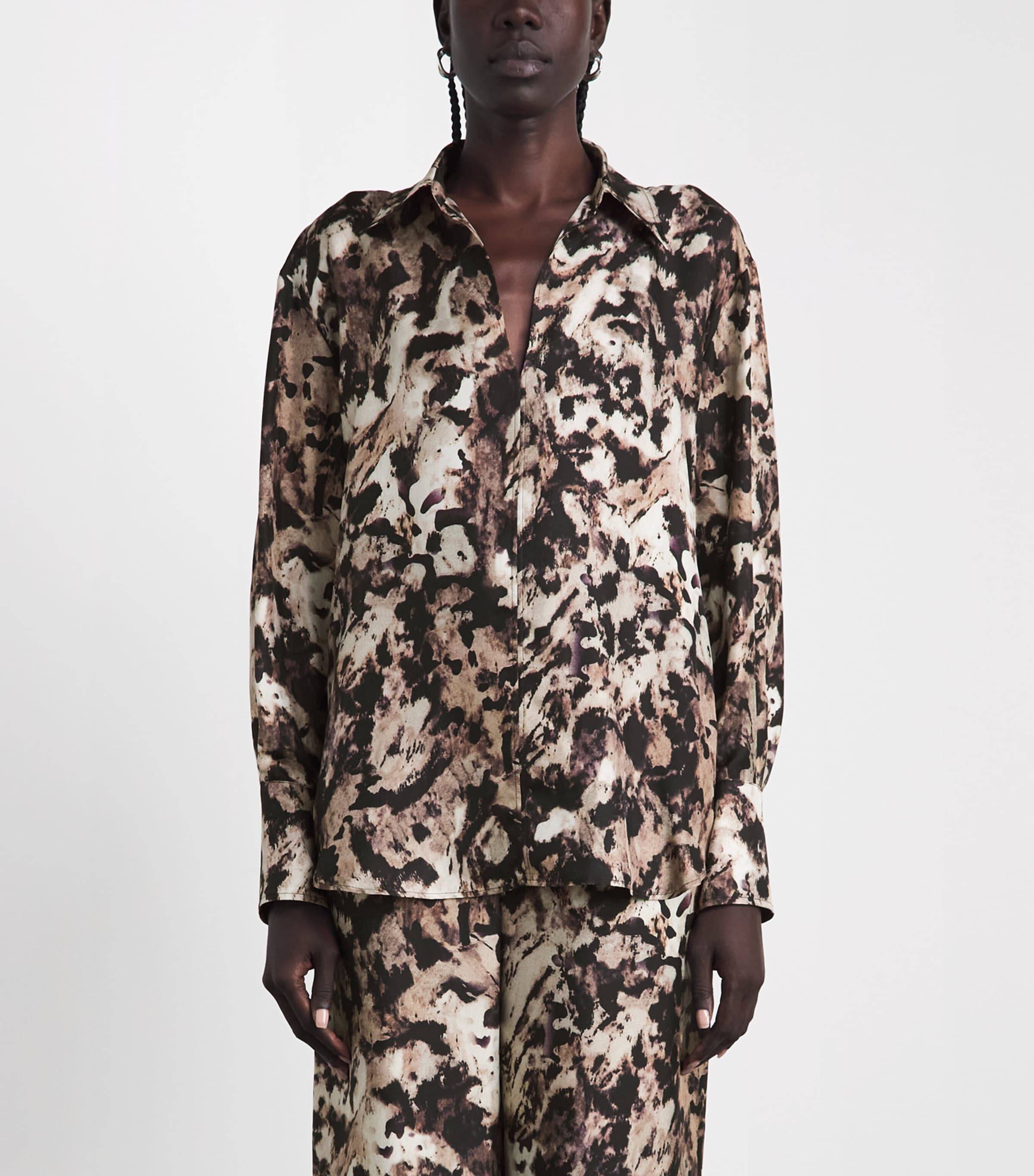 Agnona Womens Silk Printed Shirt Drk Bgdy Image 4