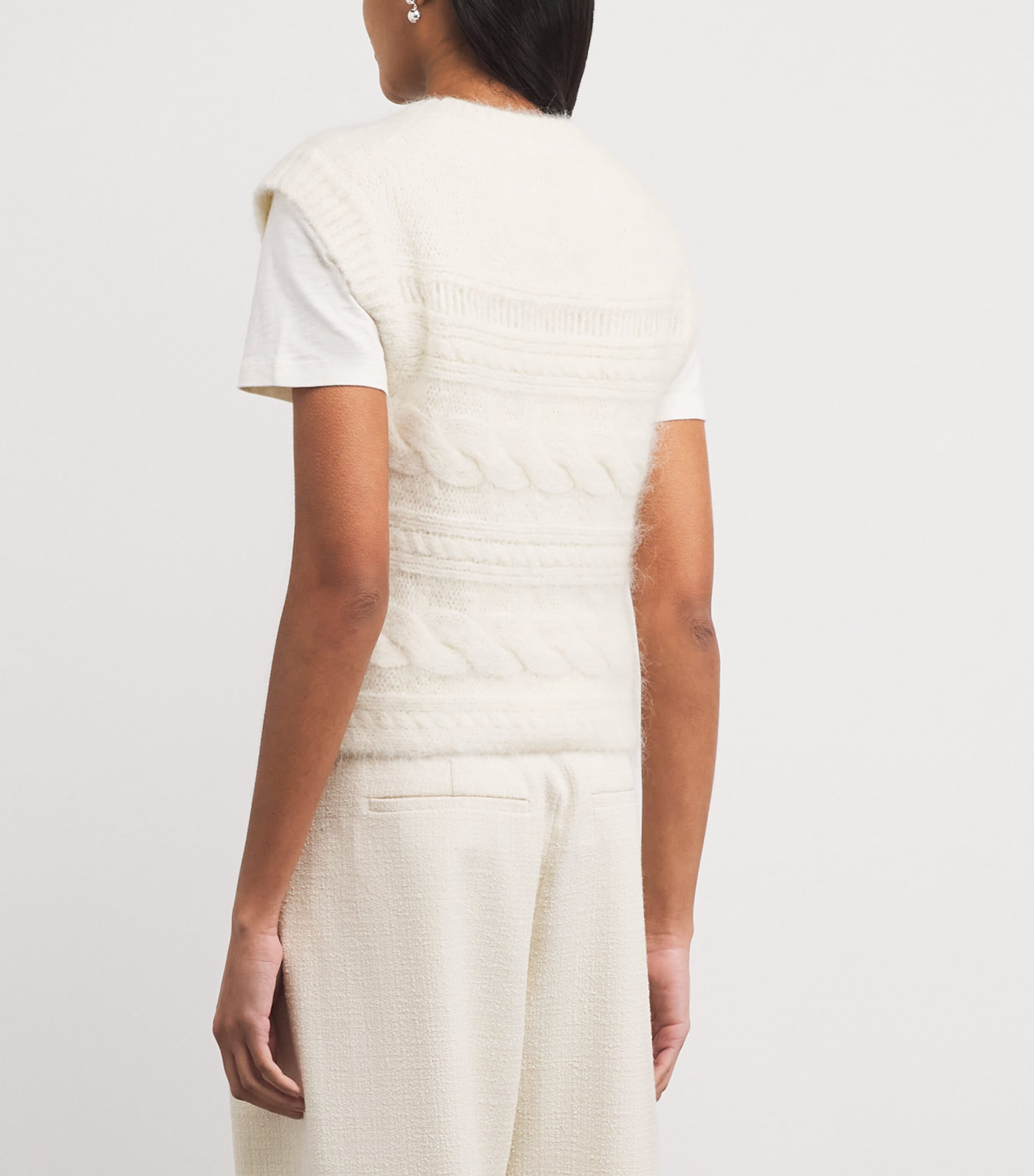 Alpaca-Wool-Blend Cable-Knit Sweater Vest CREAM Image 4