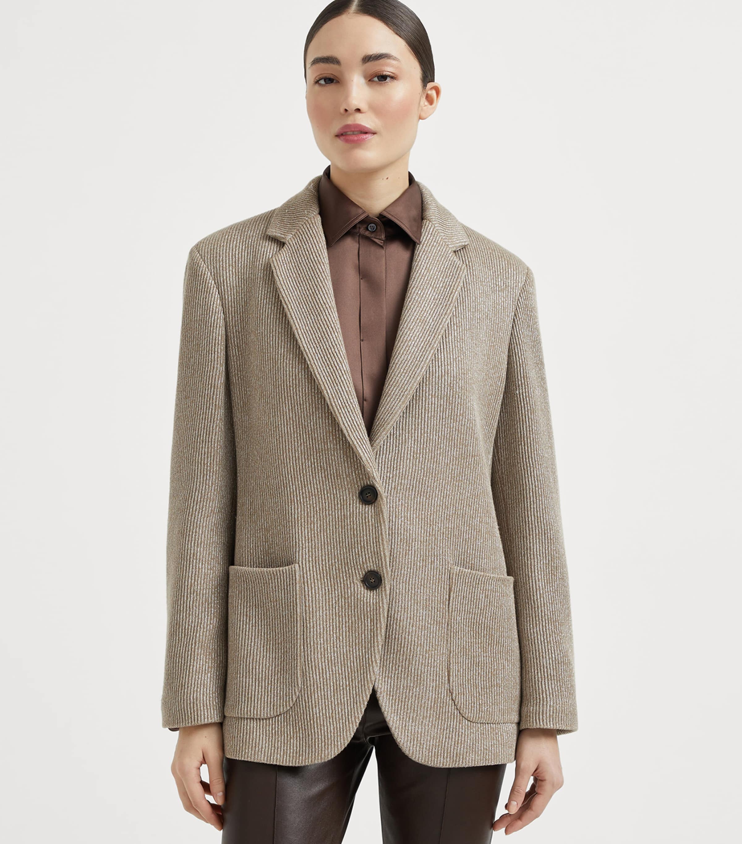 Brunello Cucinelli Womens Cotton-Blend Ribbed Blazer Image 2