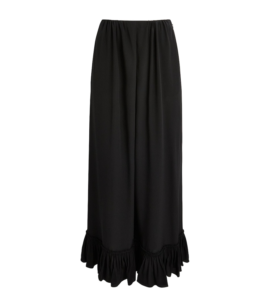 Chloé Womens Silk Ruffled Cropped Wide-Leg Trousers Black Image 1
