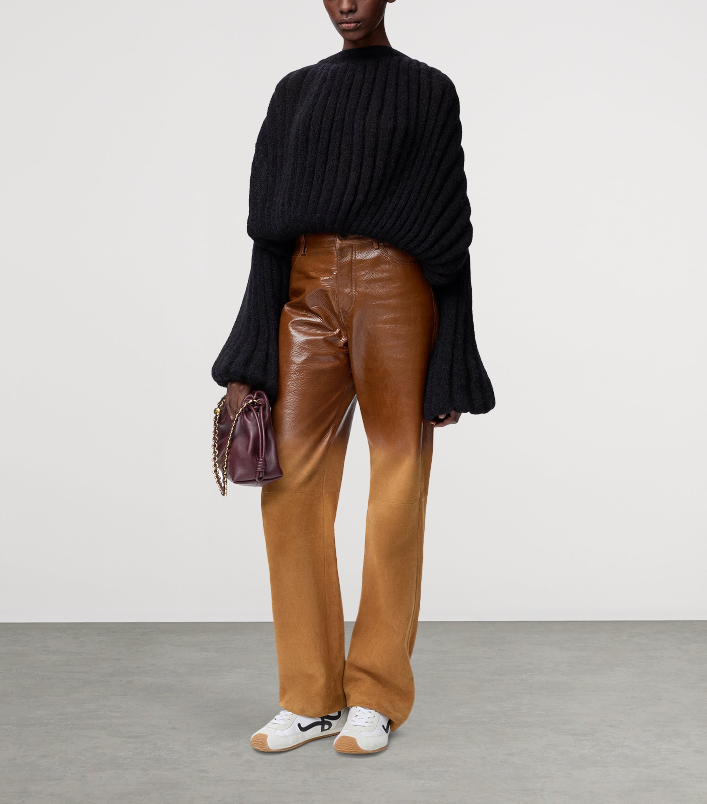 Ribbed Balloon-Sleeve Sweater BLACK Image 2