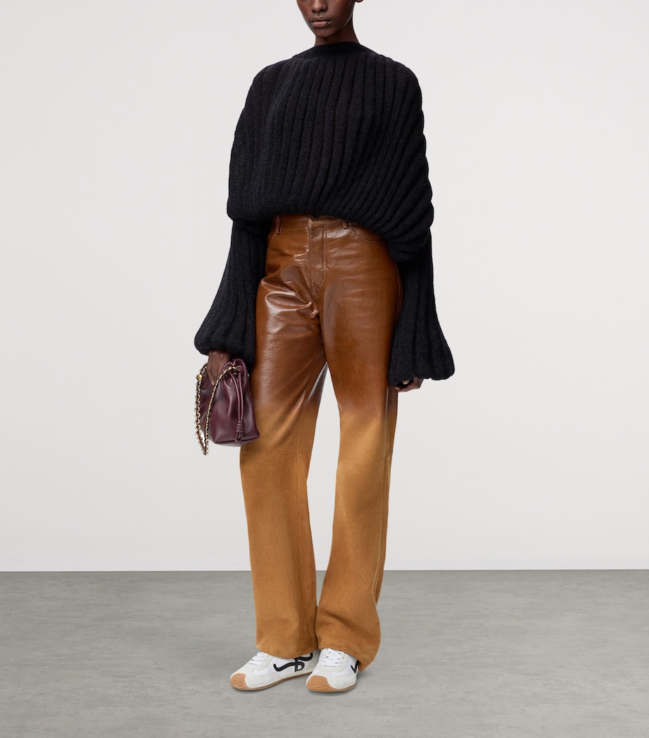 Ribbed Balloon-Sleeve Sweater BLACK Image 2