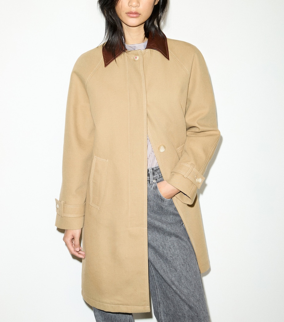MAX&Co. Womens Contrast-Collar Raincoat Camel Image 2