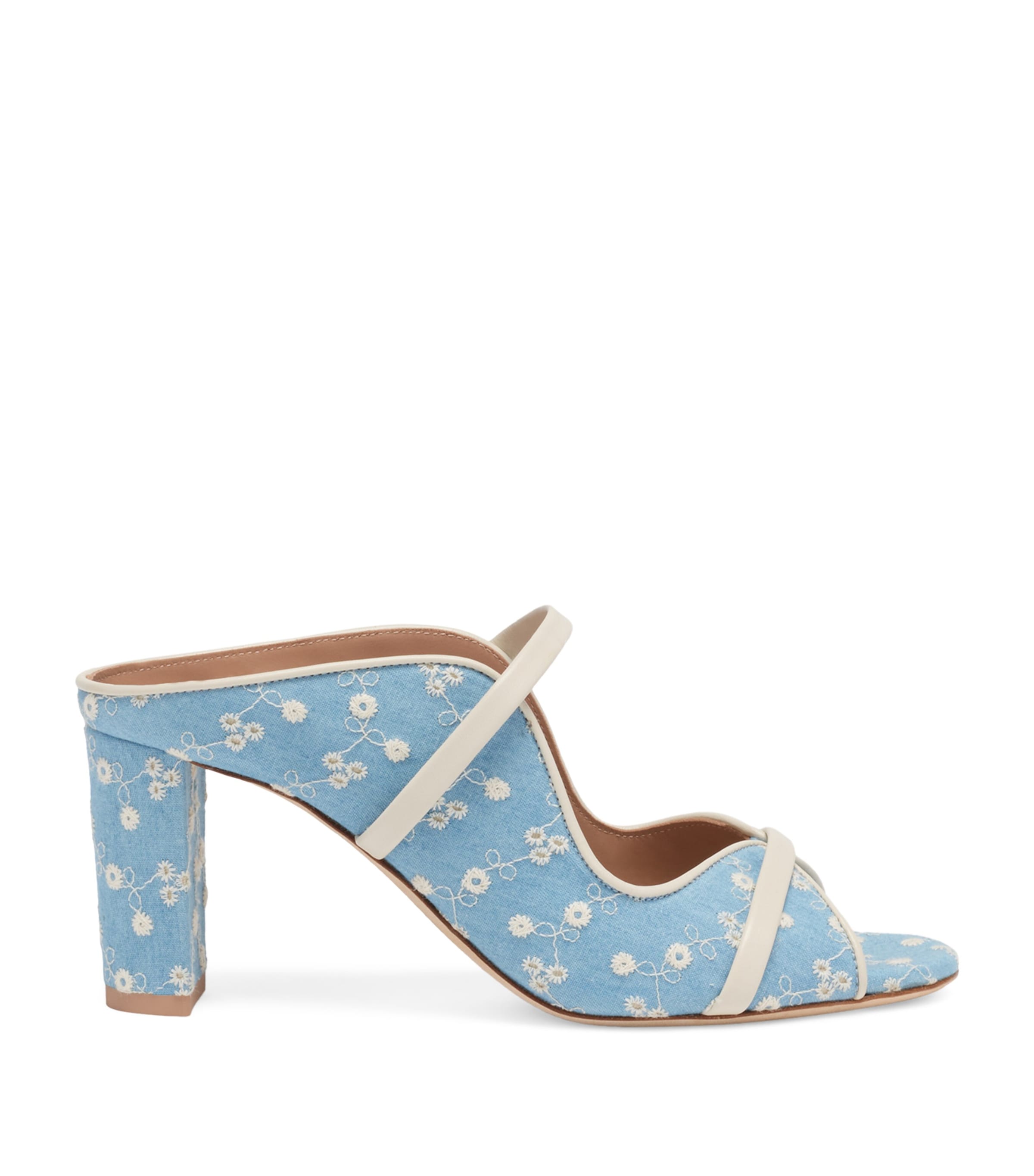 Malone Souliers Floral Denim Norah Heeled Sandals 70 Blue Image 1