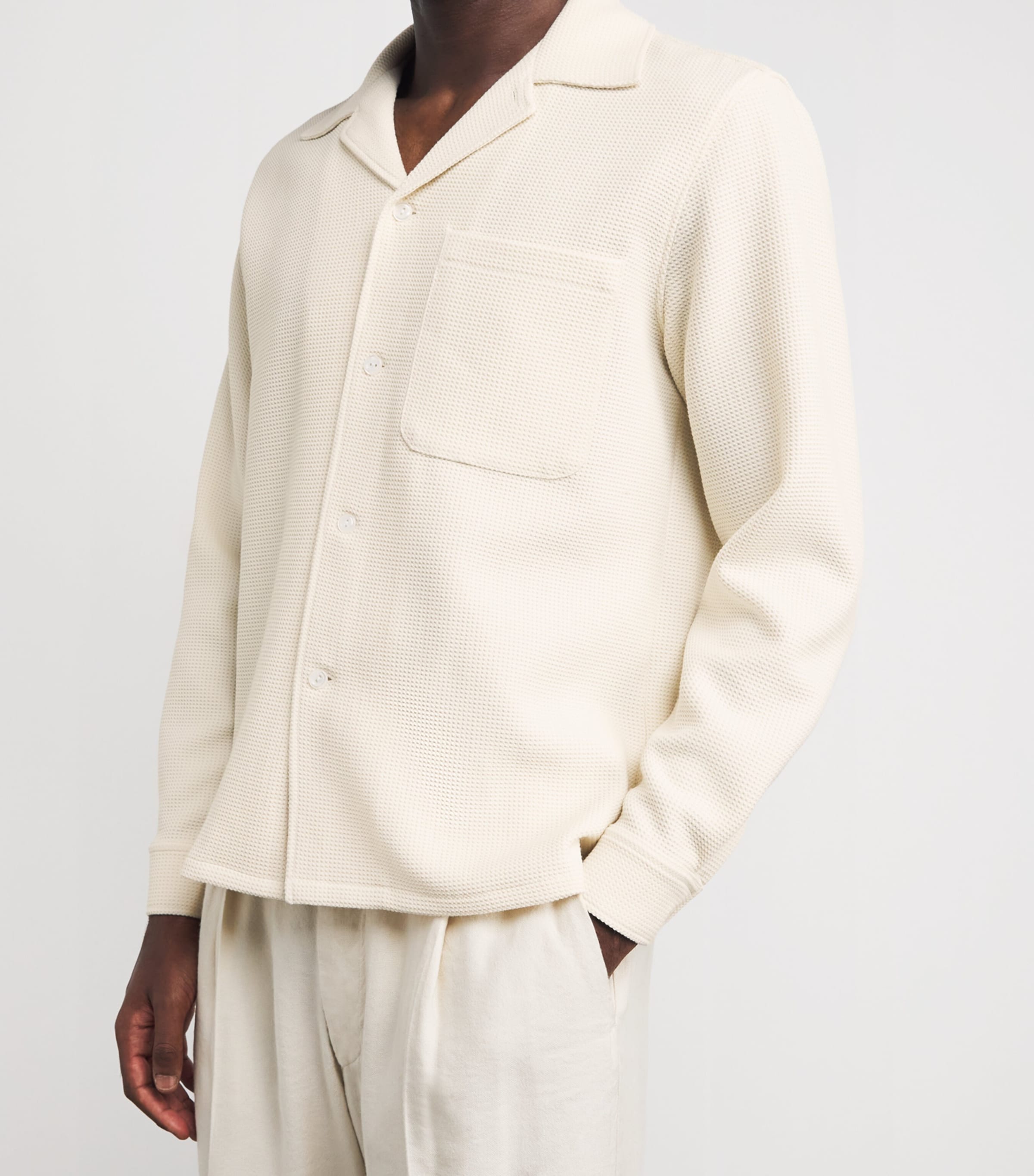 Sandro Paris Mens Textured Long-Sleeve Shirt Ecru Image 3