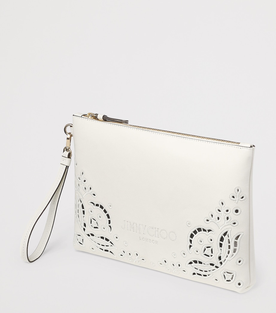 Leather Embroidered Pouch LATTE/LIGHT GOLD Image 2