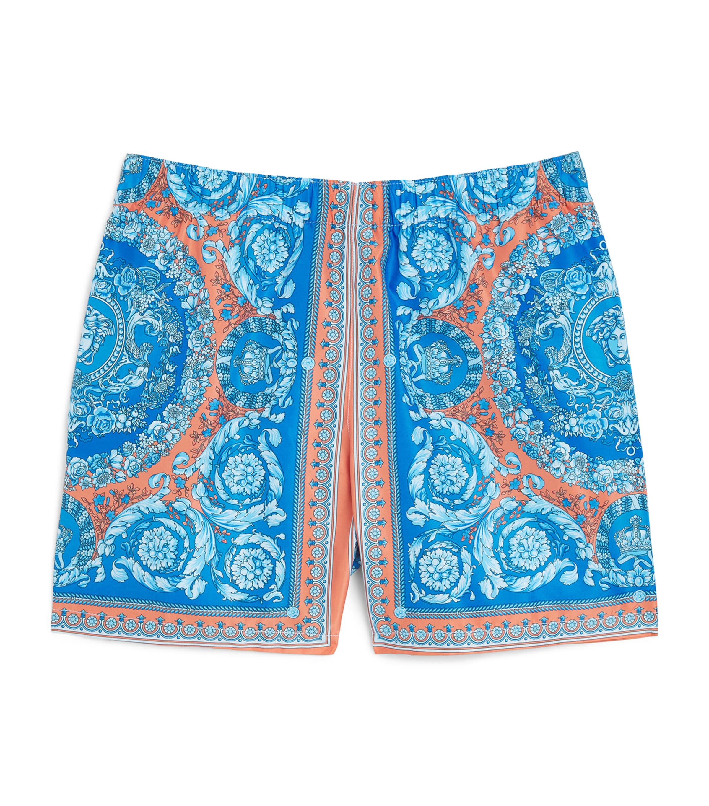 Versace Kids Electric Barocco Print Swim Shorts (12 Months-5 Years) Blu+ap Mlk Image 1
