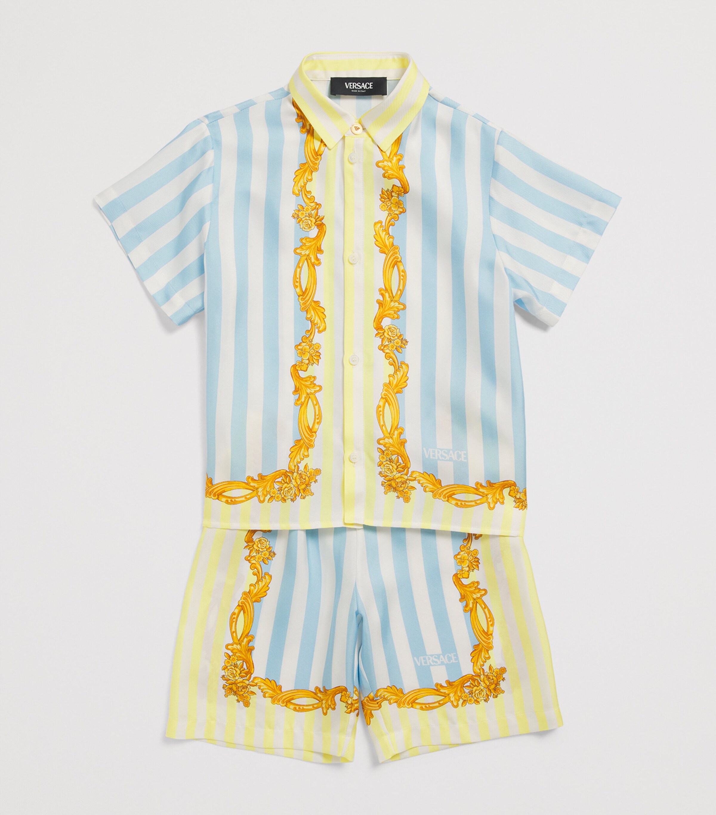 Silk Barocco Pinstripe Shorts (1-5 Years) 5UF40-95BLUE+YELLOW Image 3