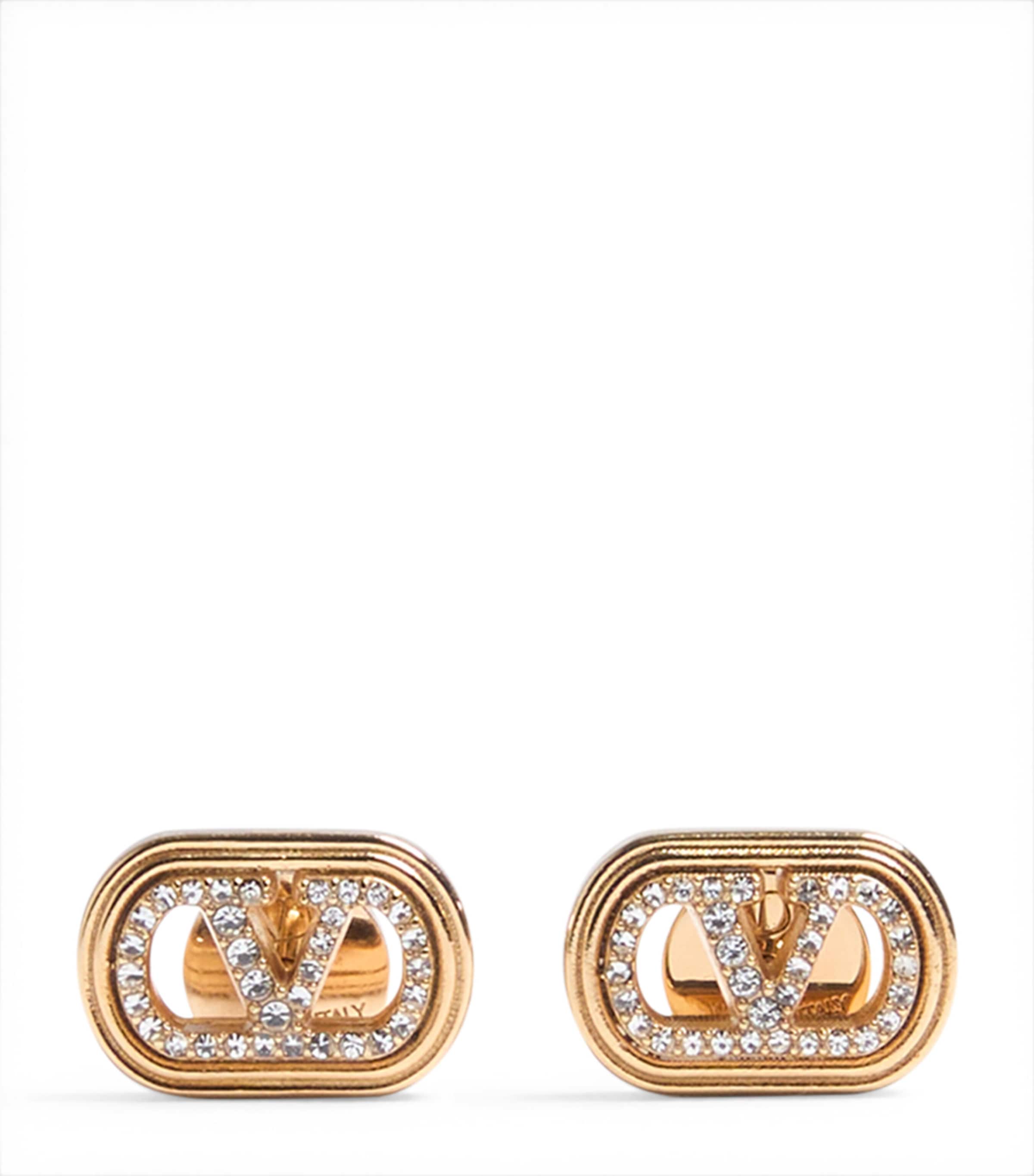 Valentino Swarovski Crystal-embellished Ovalette Logo Earrings In Gold