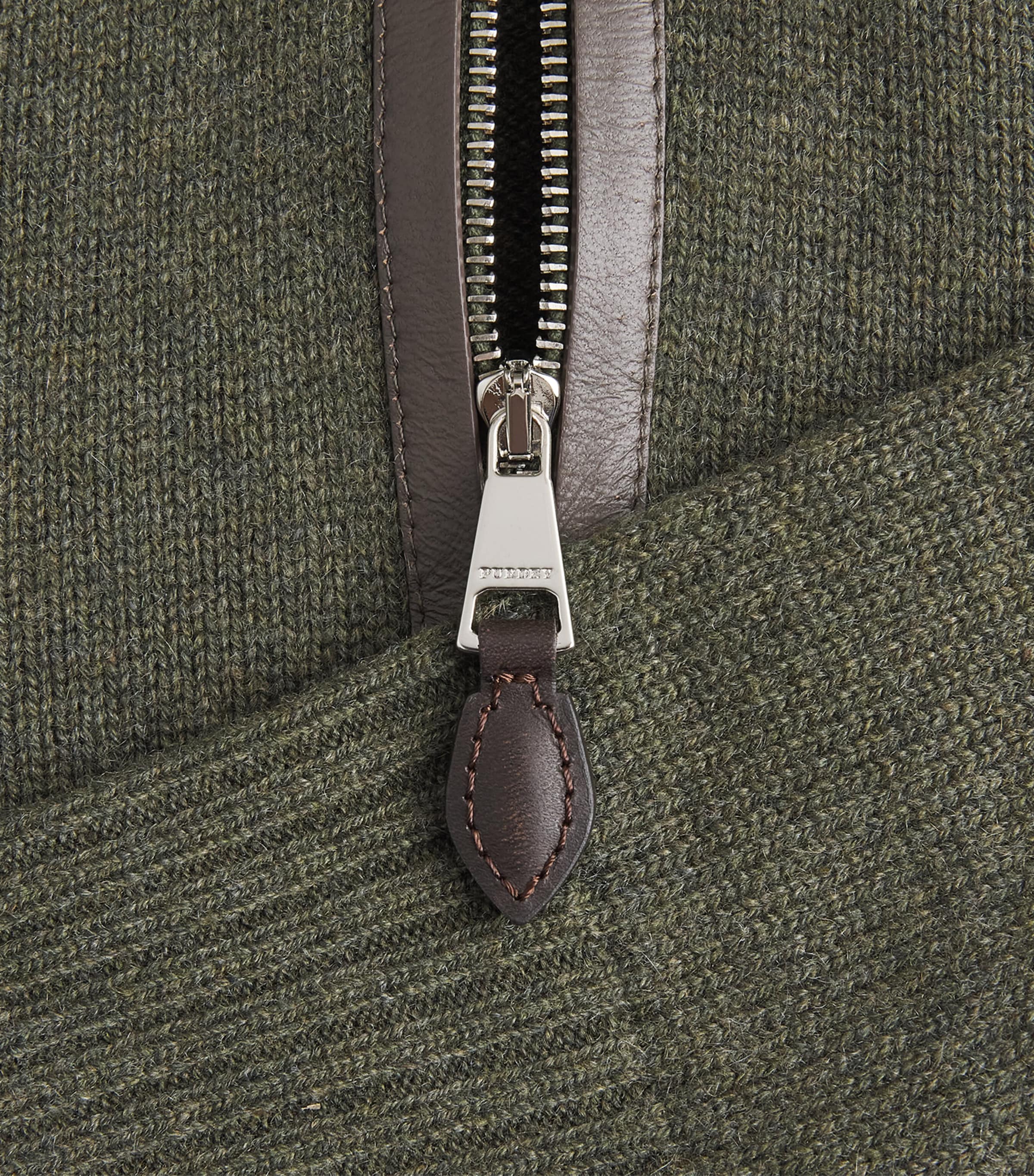 Purdey Mens Cashmere Leather Trim Quarter-Zip Sweater Loden Image 6