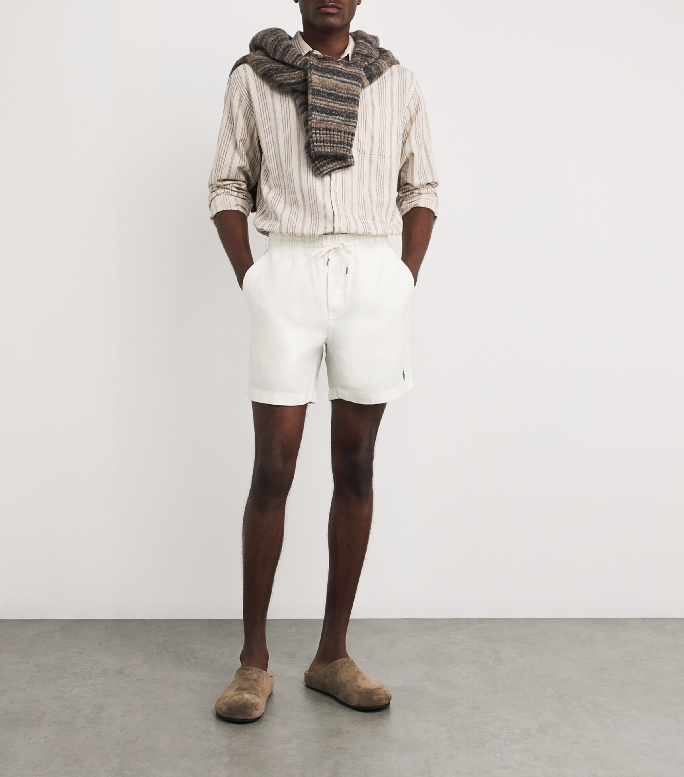 Polo Ralph Lauren Mens Linen Drawstring Polo Pony Prepster Shorts White Image 2