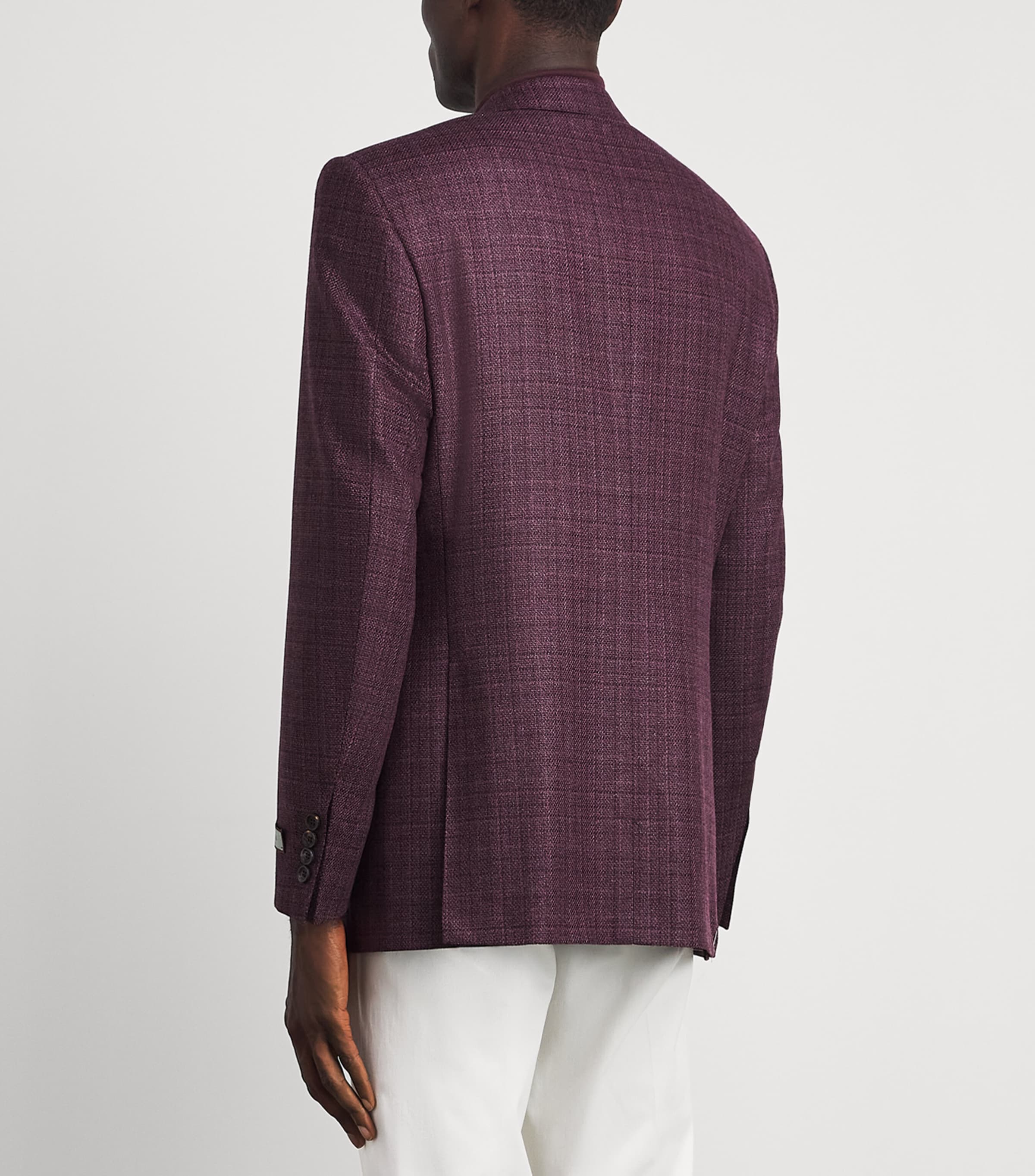 Canali Mens Wool-Silk Check Blazer Burgundy Image 5