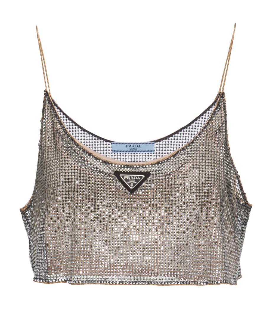 Rhinestone-Embroidered Mesh Top F0Z2D Image 1