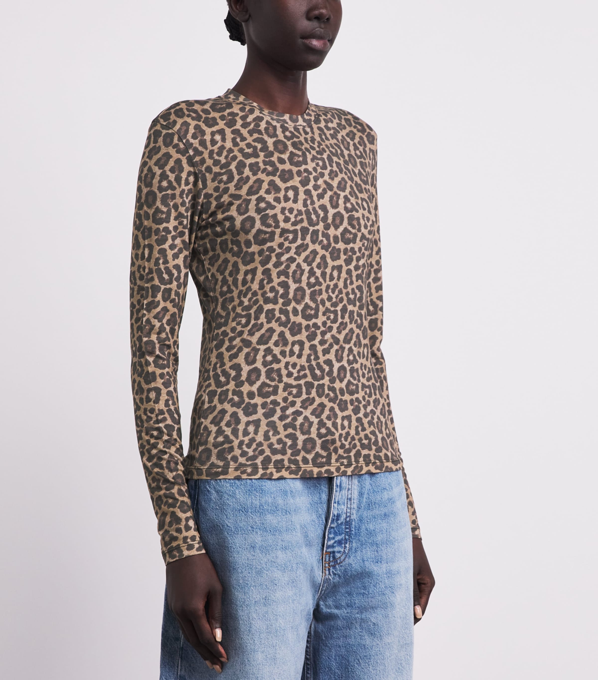 ANINE BING Womens Printed Sylvie Long-Sleeve T-Shirt Leopard Image 4
