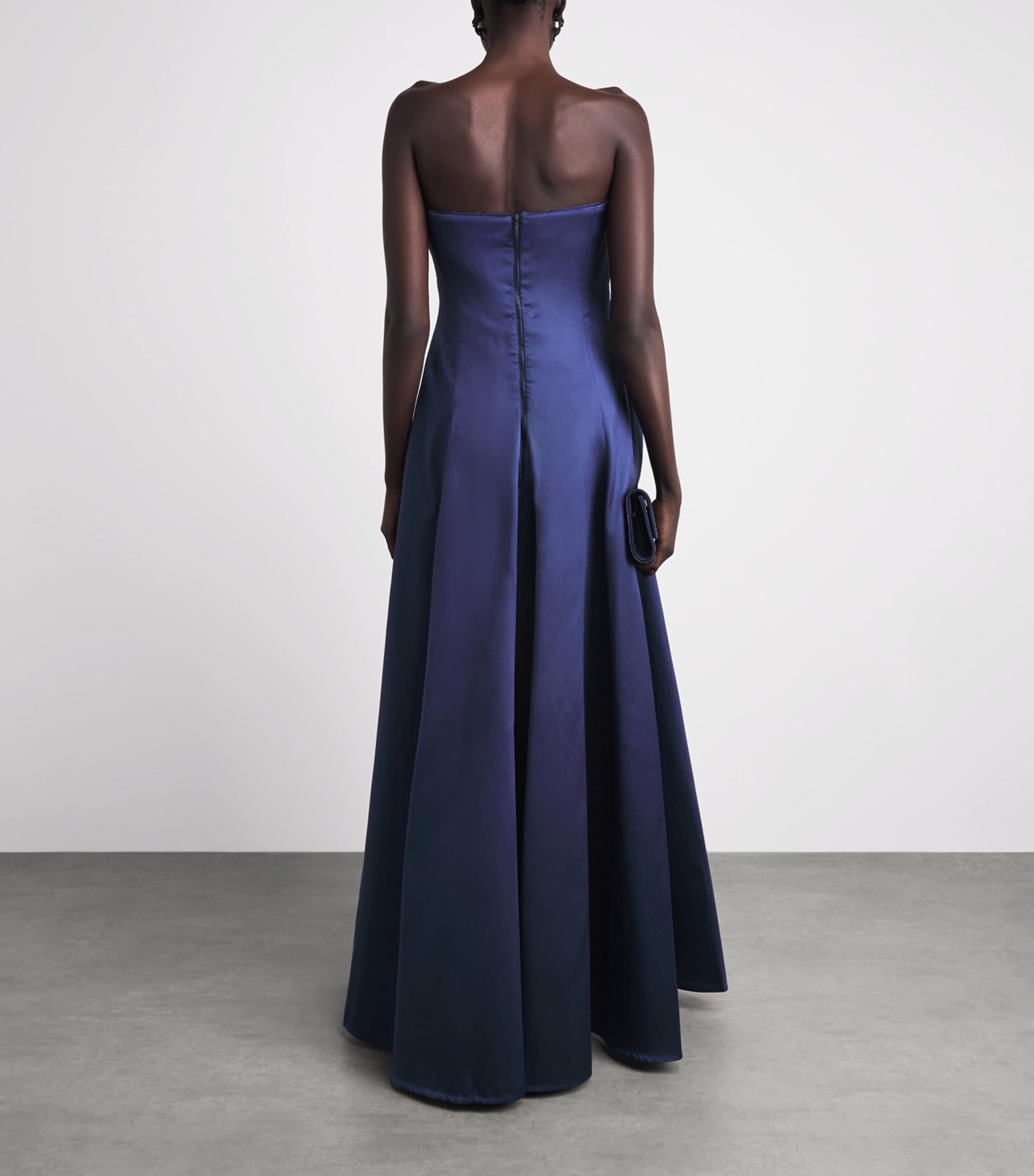 Talbot Runhof Womens Mikado Satin Pleated Gown Navy Image 4