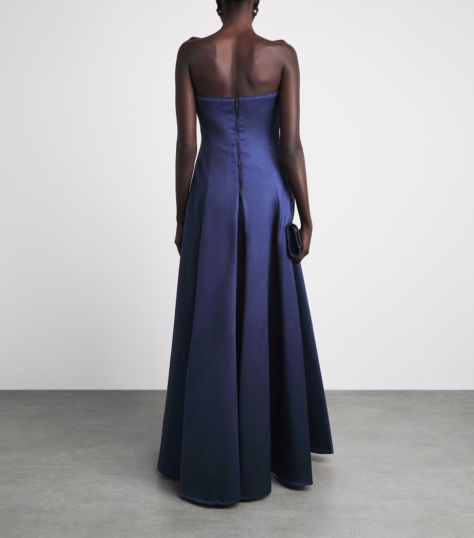 Talbot Runhof Womens Mikado Satin Pleated Gown Navy Image 4