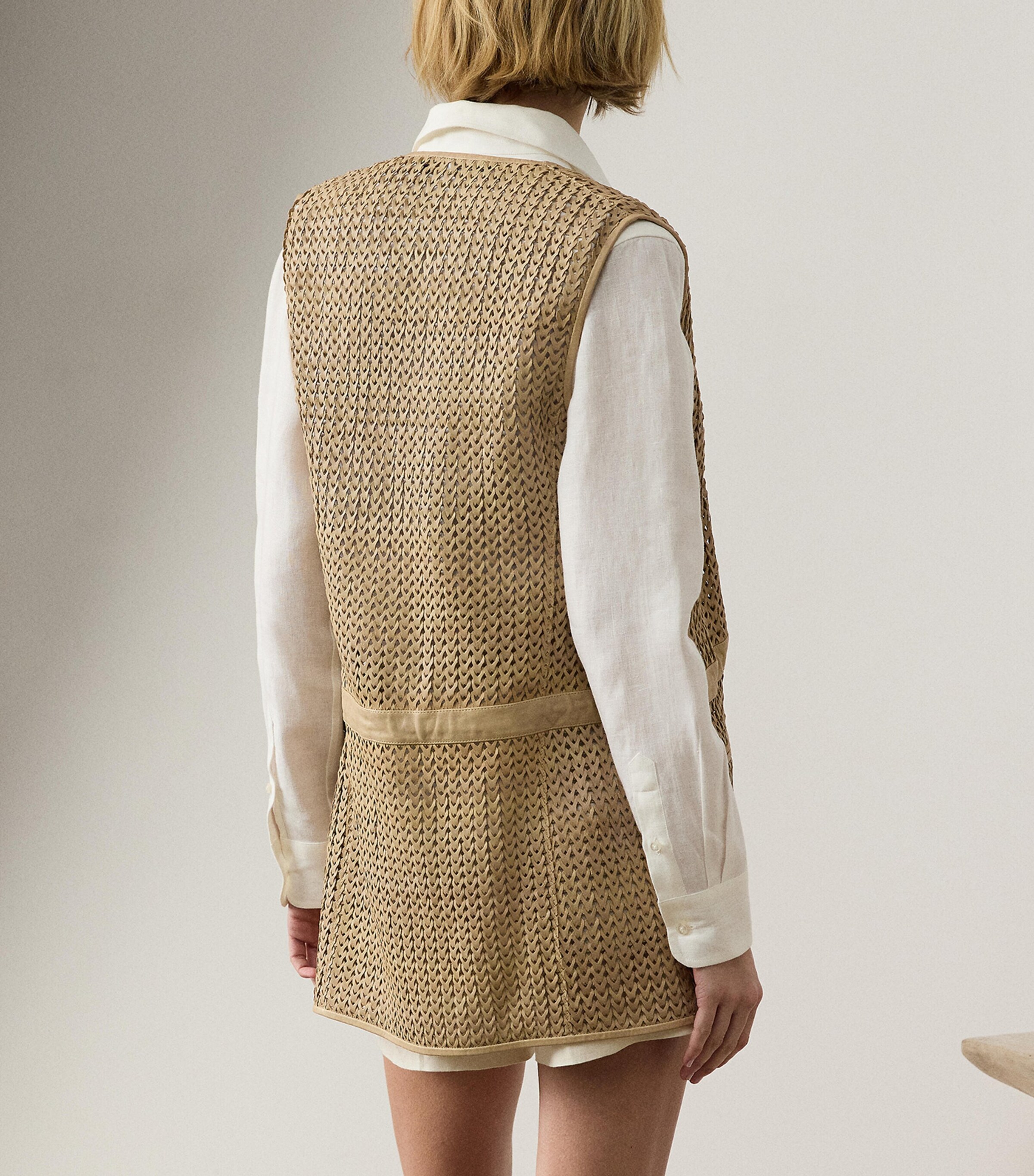 Woven-Leather Tabetha Vest LIGHT SAND Image 3