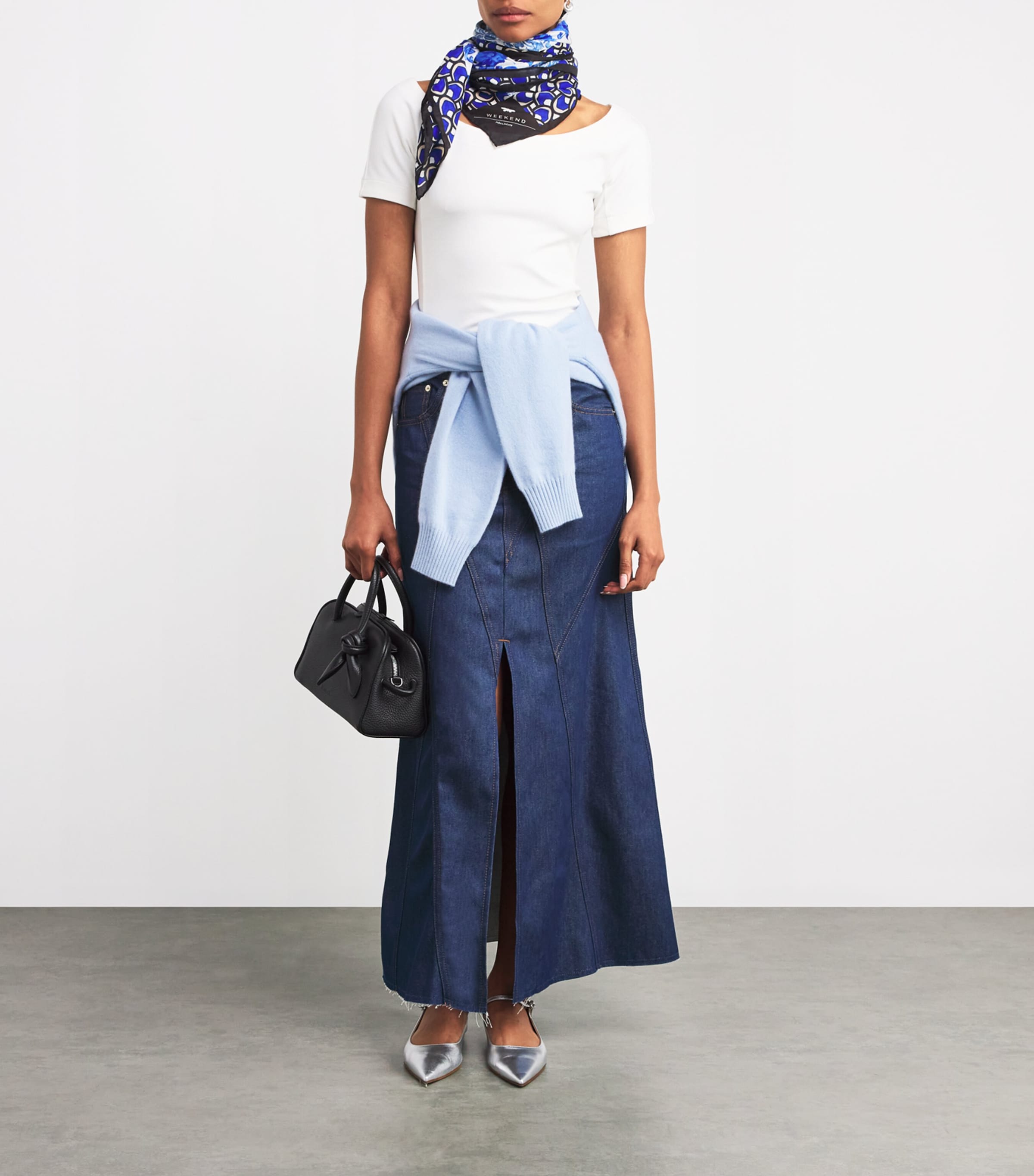 Modal-Silk Patterned Stole Scarf LIGHT BLUE Image 2