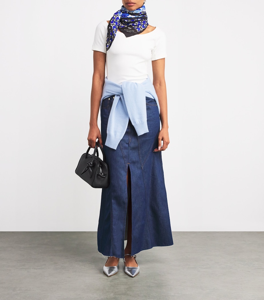 Modal-Silk Patterned Stole Scarf LIGHT BLUE Image 2