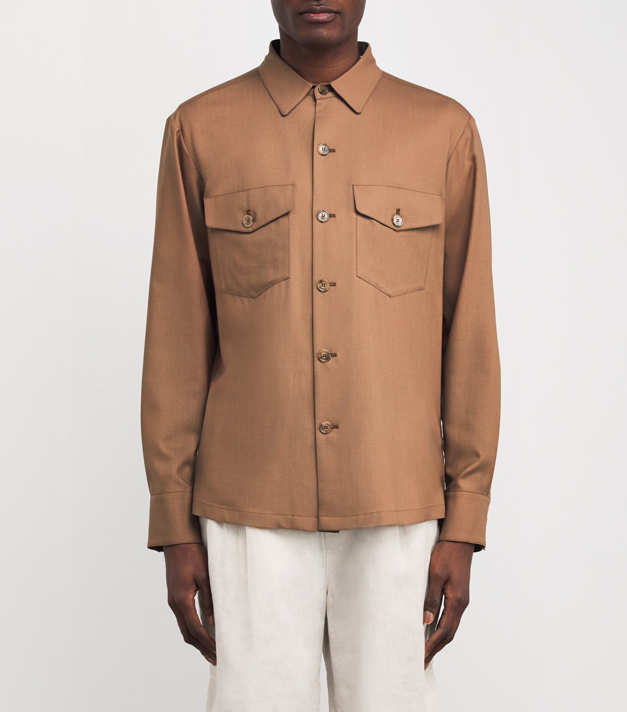 Colombo Mens Cashmere Overshirt Brown Image 3