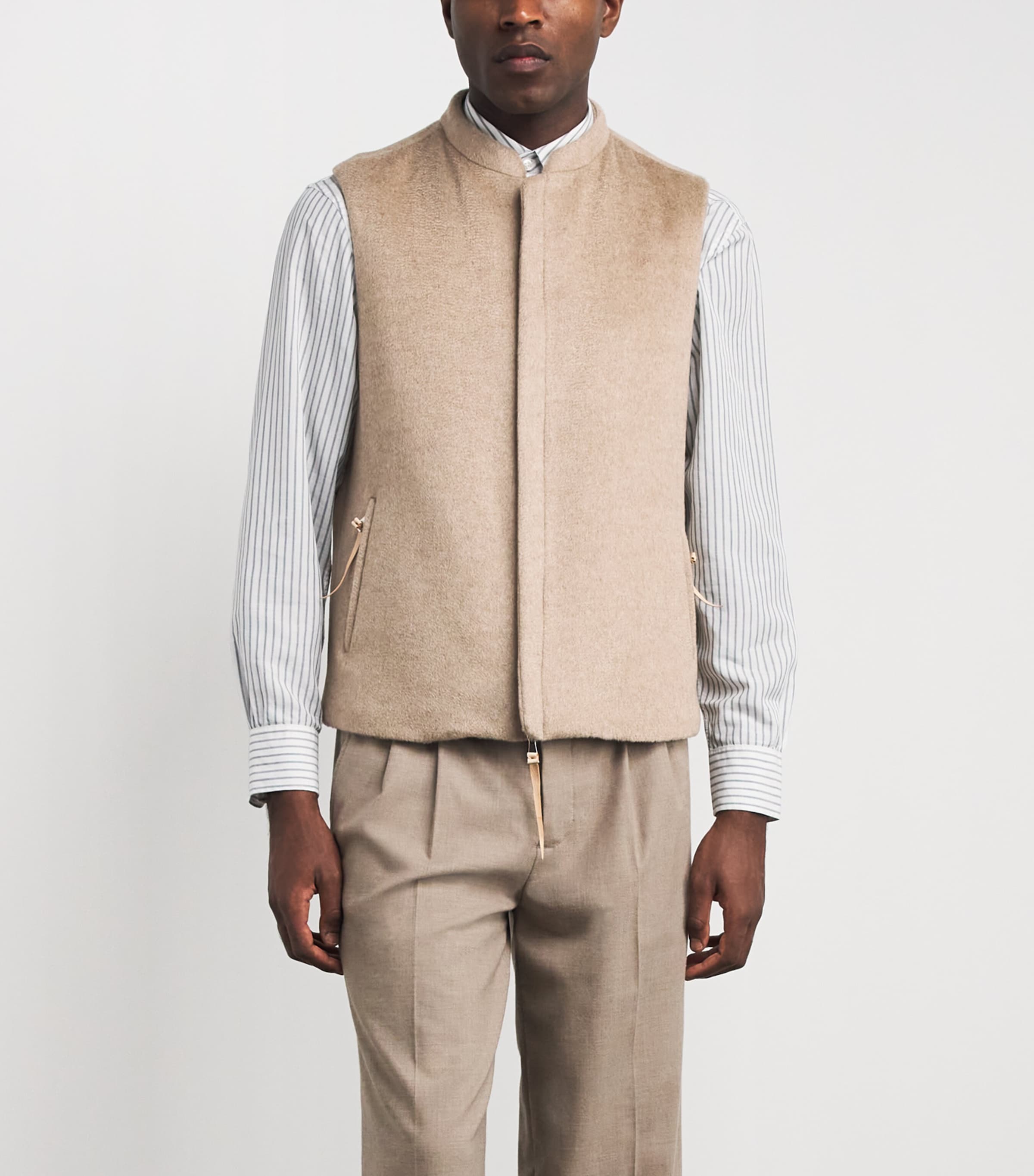 Alan Scott Mens Cashmere-Blend Zibeline Gilet Natural Image 4