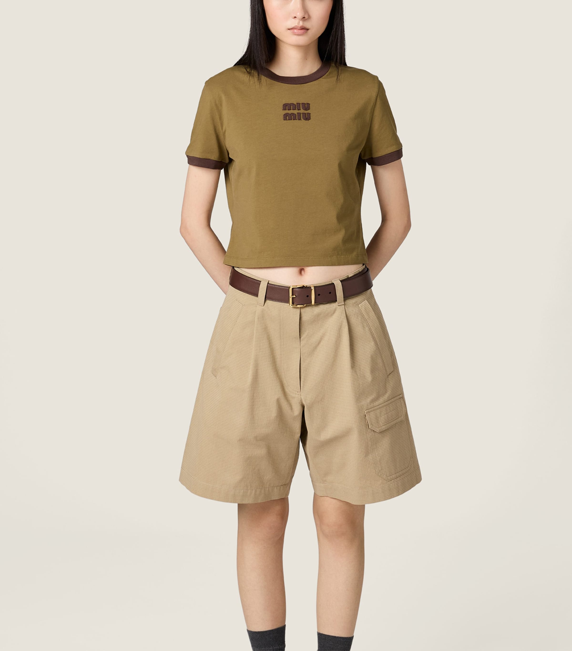 Miu Miu Womens Cotton Jersey Logo T-Shirt Image 2