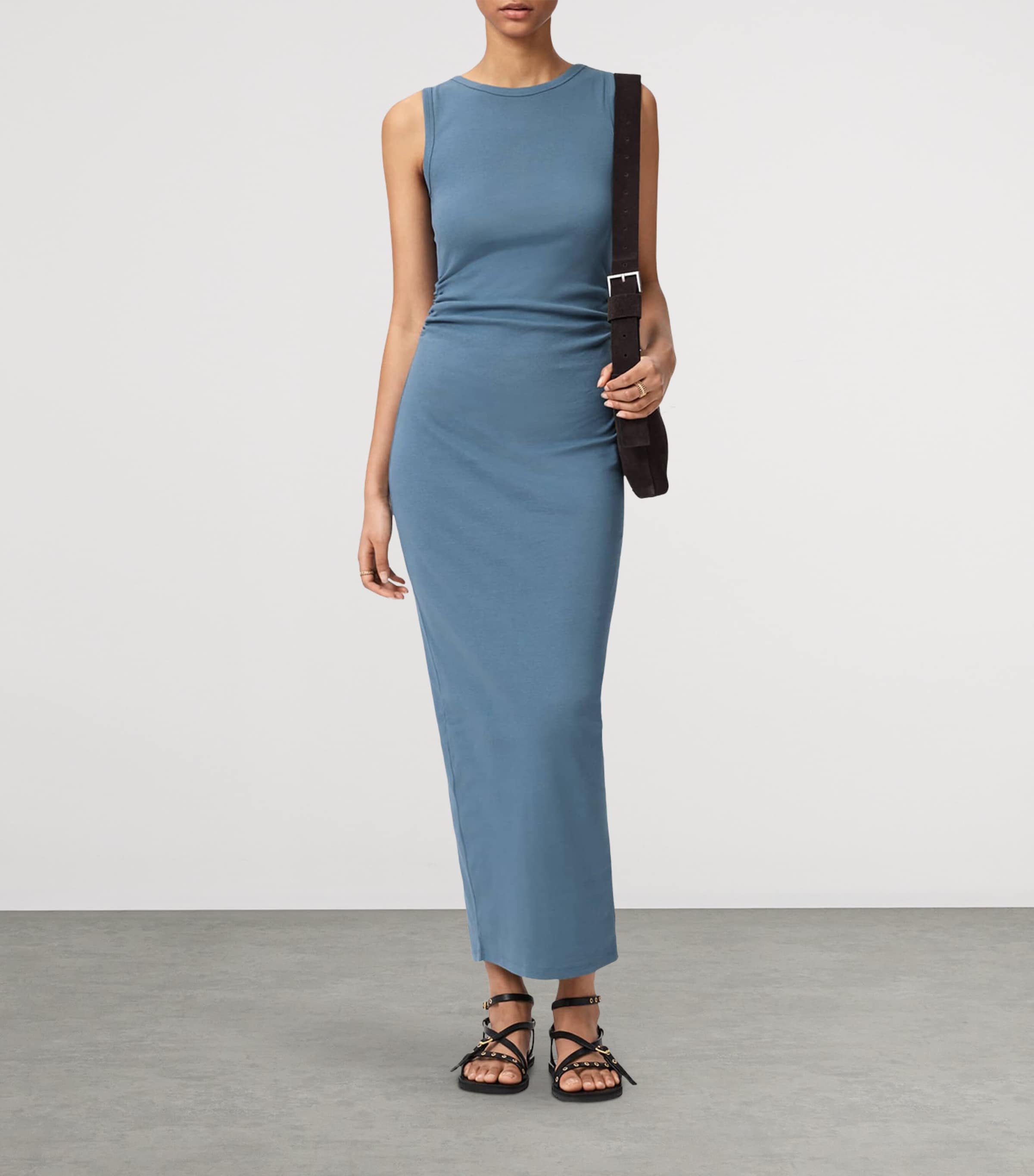 AllSaints Womens Organic Cotton-Blend Katarina Maxi Dress Captain Blue Image 2