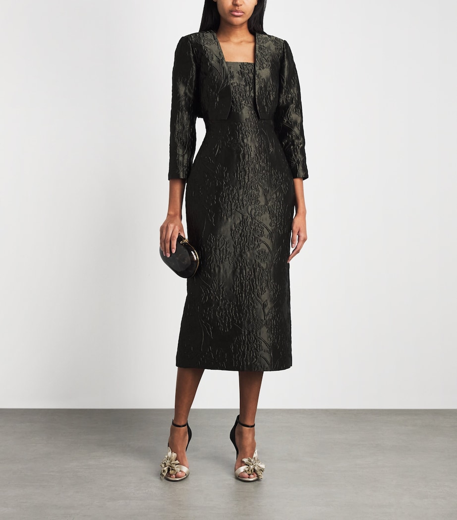 Carolina Herrera Womens Cloqué Floral Column Midi Dress Forest Green Image 2