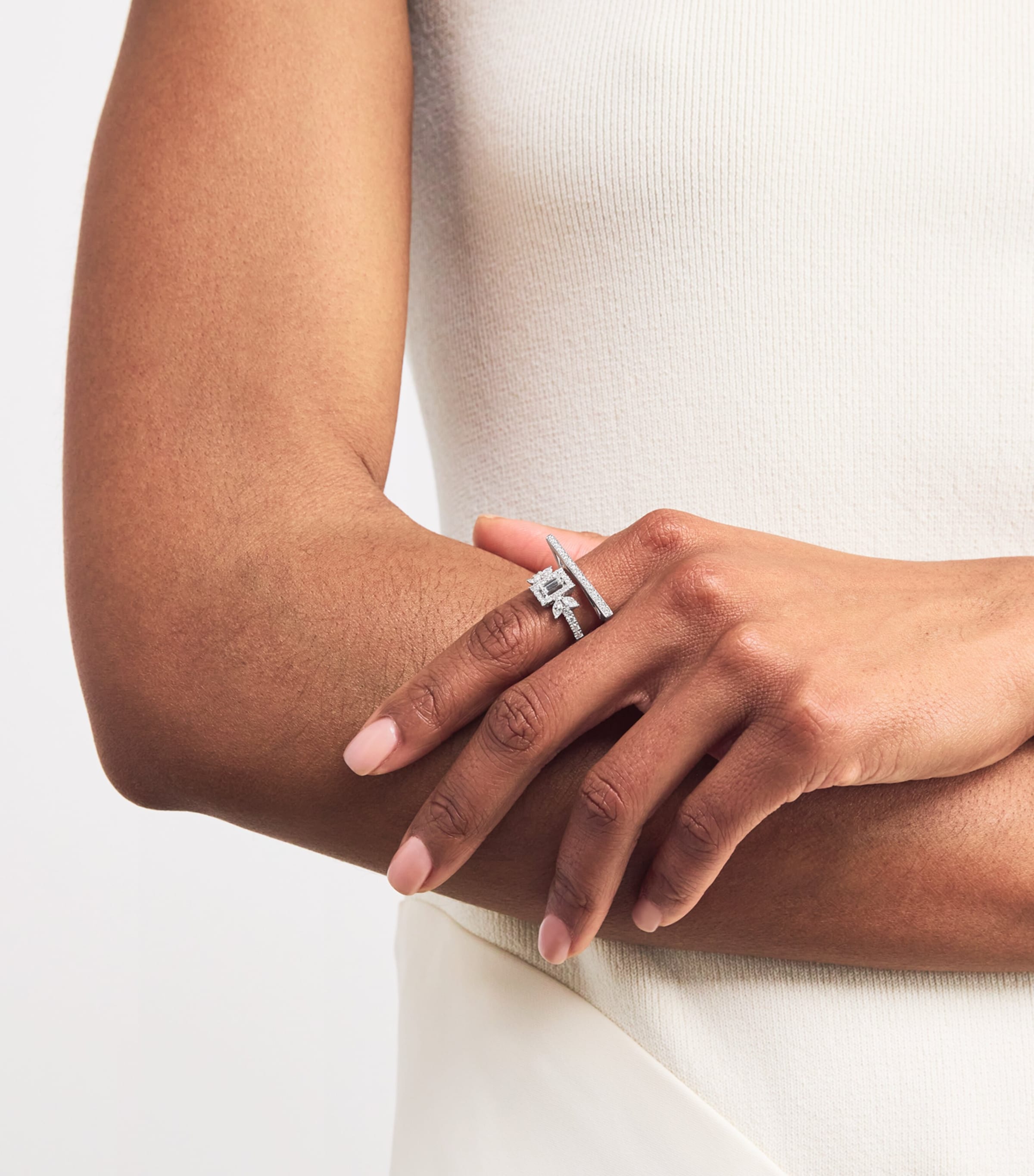 White Gold and Diamond Y-Not Stackable Ring WHITE GOLD Image 2