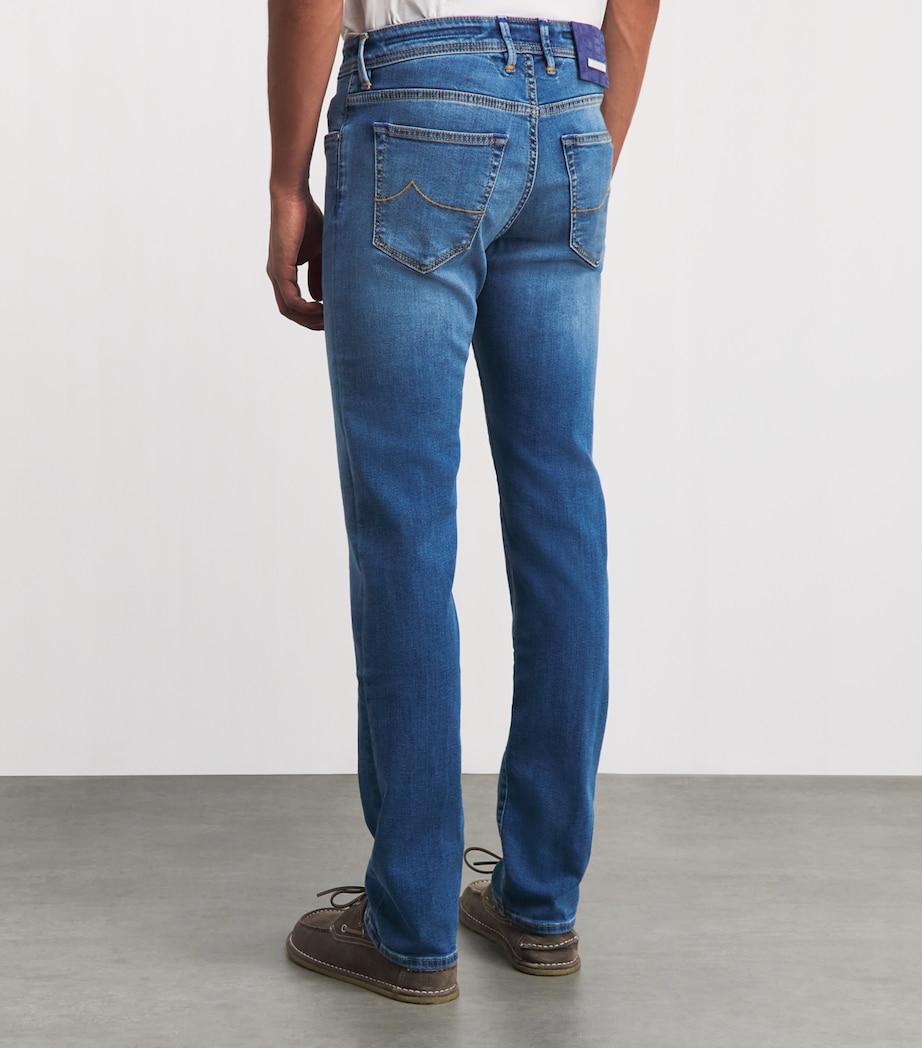 Jacob Cohën Mens Crocodile Leather Patch Straight Jeans Medium Blue Image 5