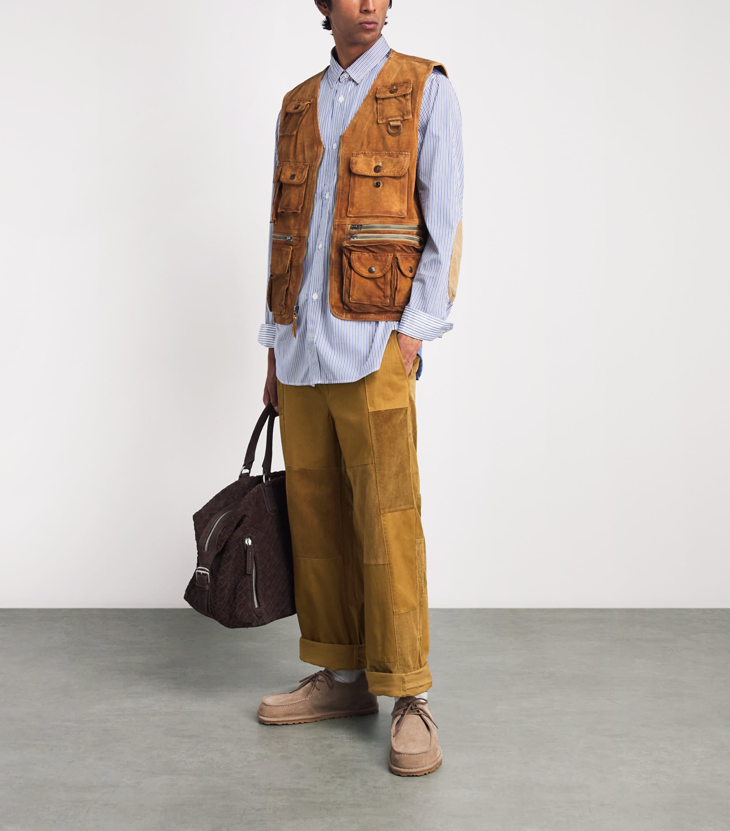 Junya Watanabe MAN Mens Cotton Patchwork Trousers Brown Mix Image 2