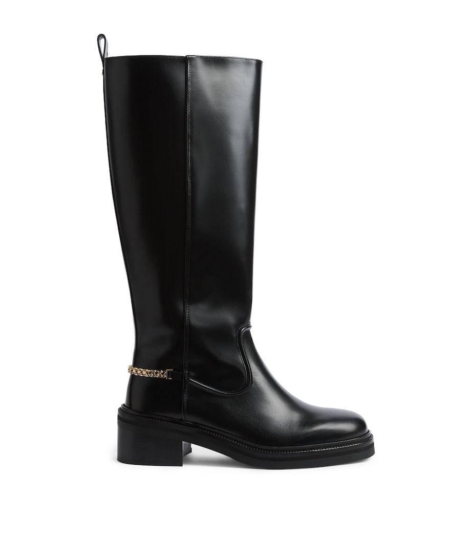 Maje Leather Embellished Knee Boots Black Image 1