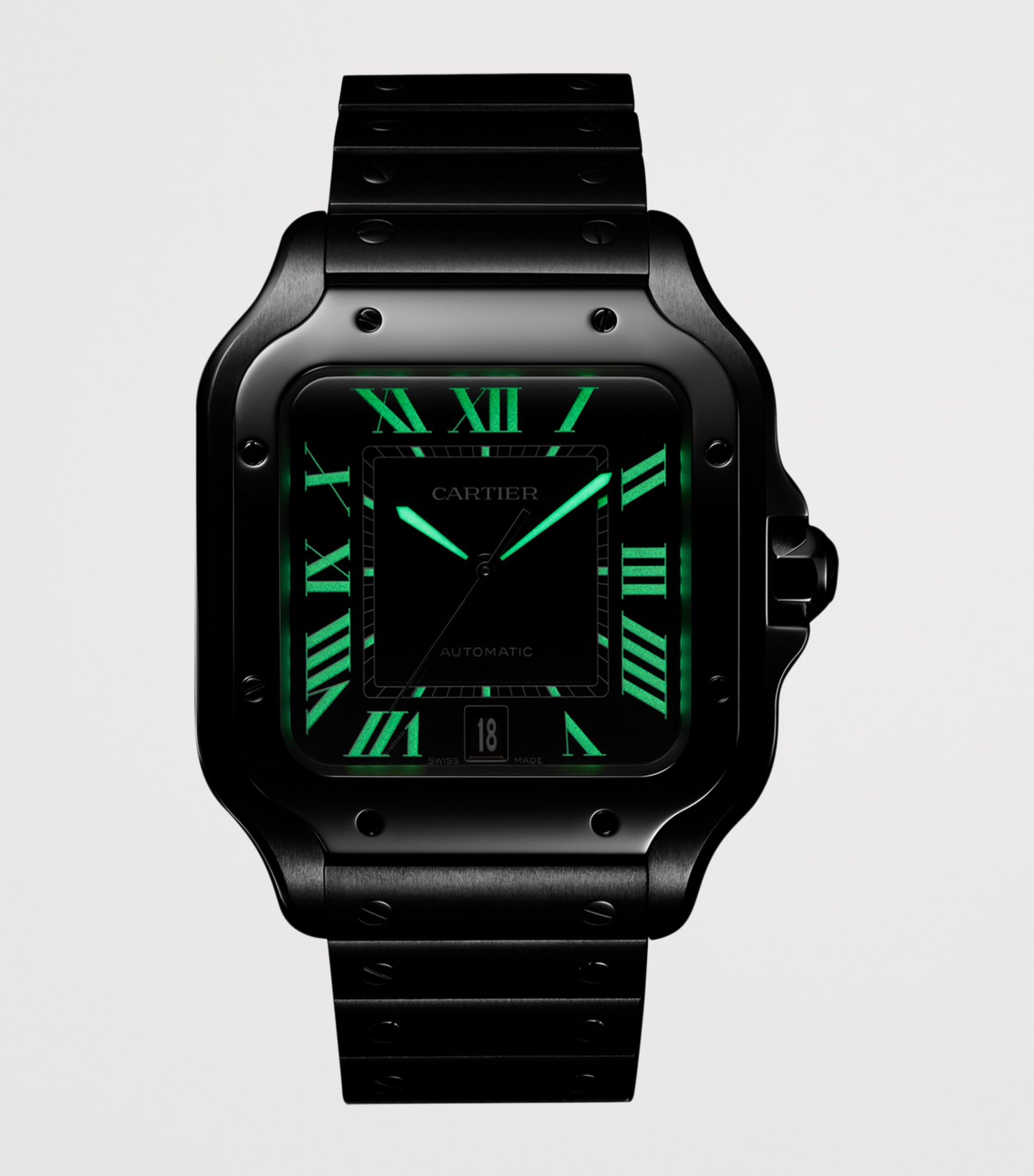 Large Stainless Steel Santos de Cartier Watch 39.8mm BLACK STEEL Image 3