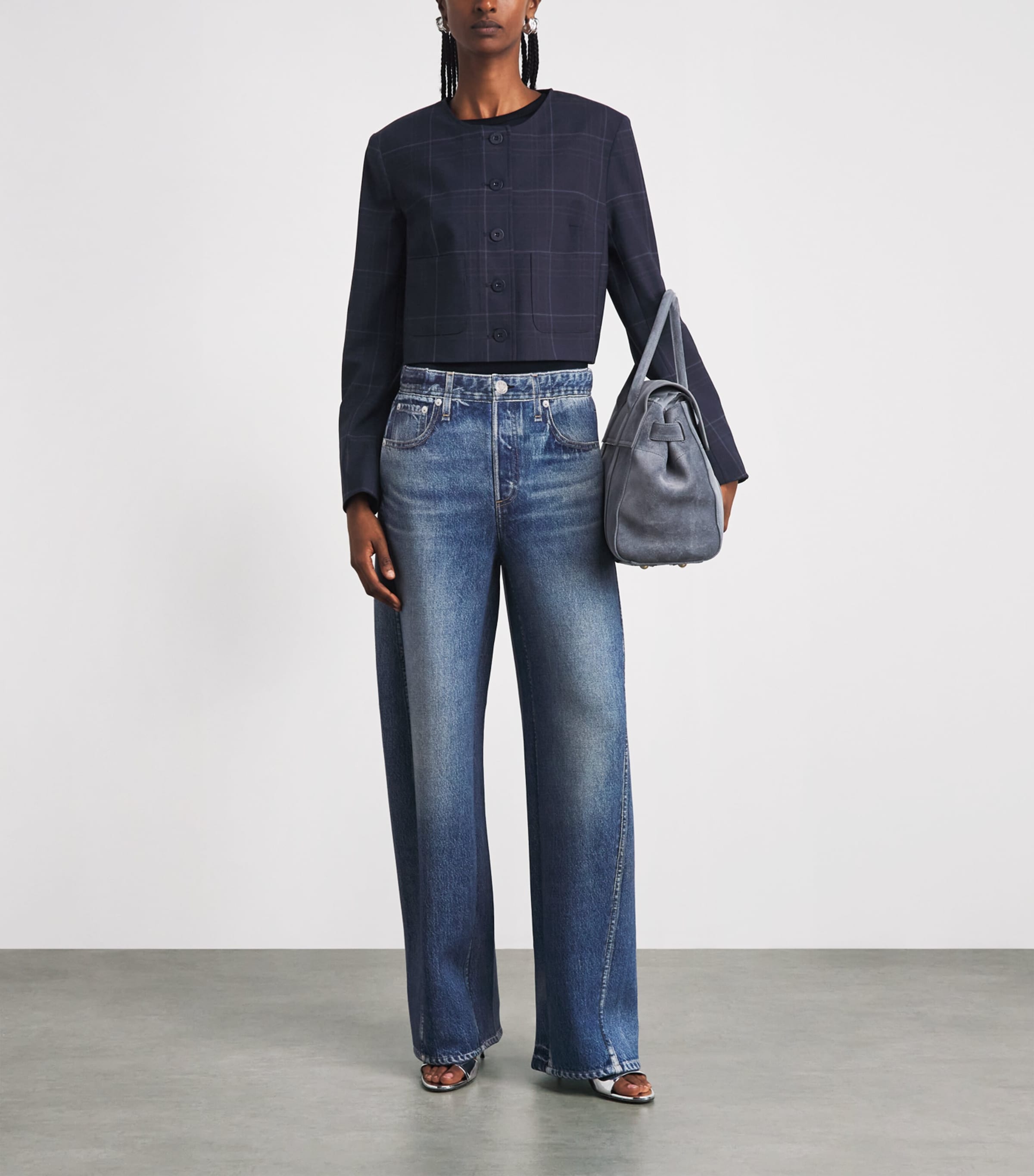 Claudie Pierlot Womens Wool-Blend Cropped Jacket Multicolored Image 2