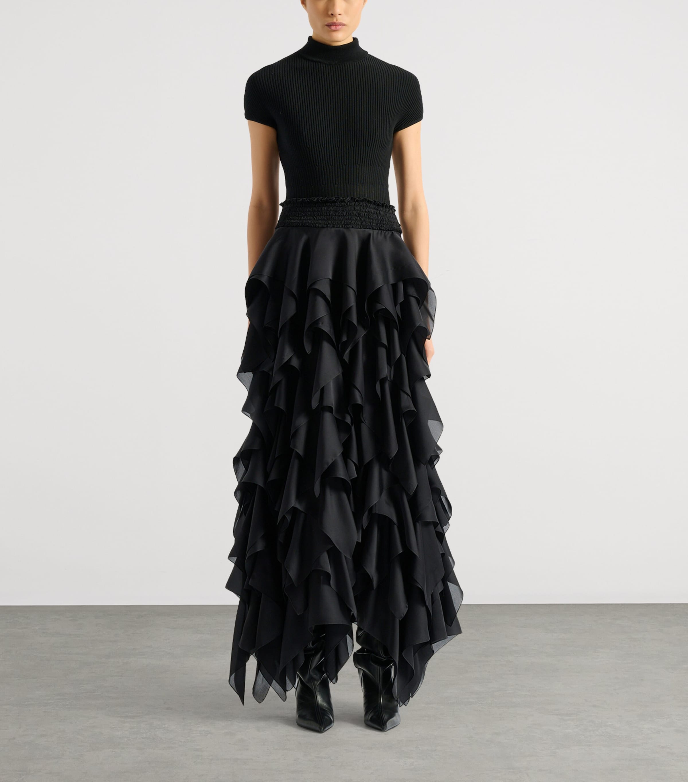 Balmain Womens Silk Ruffled Maxi Skirt Noir Image 2